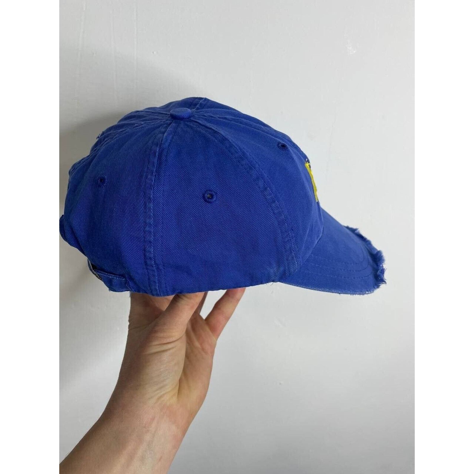 Japanese Brand × Vintage Vintage Distressed Blue Cap 1555 Embroidered Yellow Logo Hat Size ONE SIZE - 5 Thumbnail