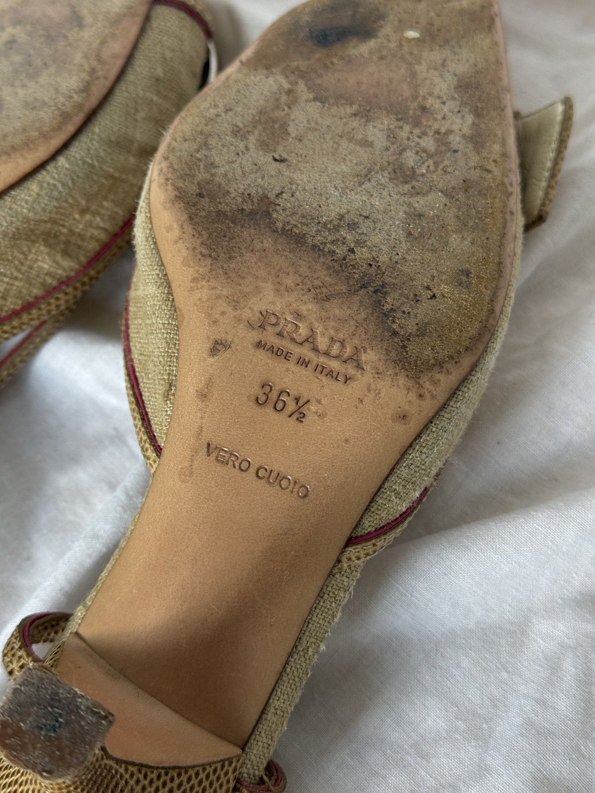 Prada Prada Cloth Beige Buckle Mules Kitten Heels Size US 6.5 / IT 36.5 - 10 Thumbnail