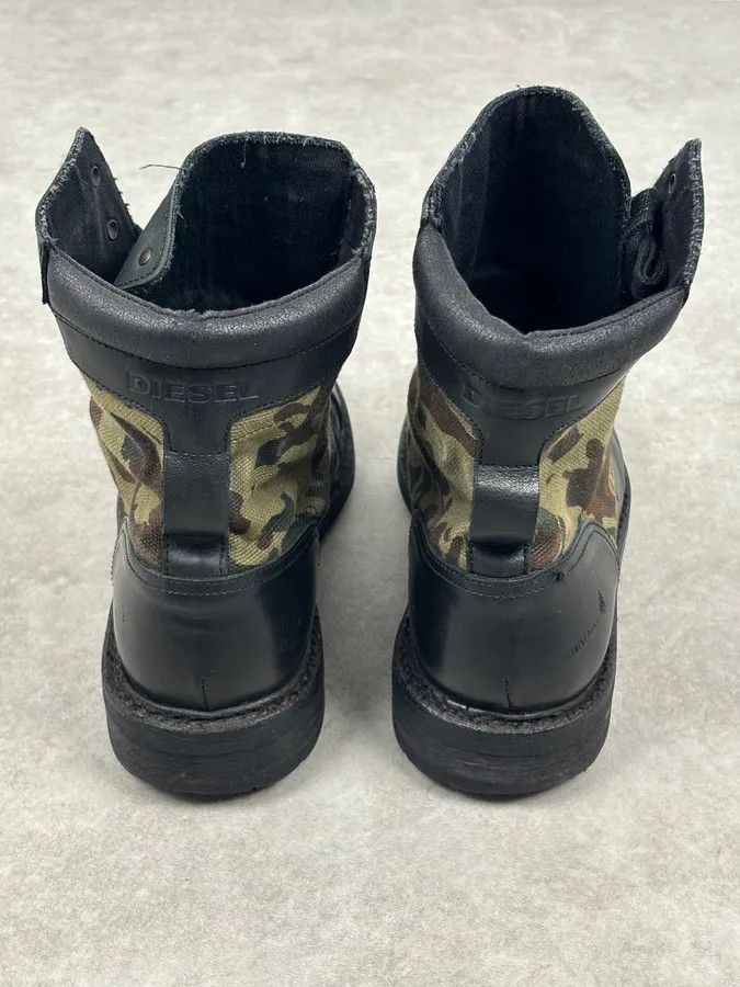 Diesel Diesel Black Leather Camouflage Military Lace-Up Boots Size US 10 / EU 43 - 10 Thumbnail