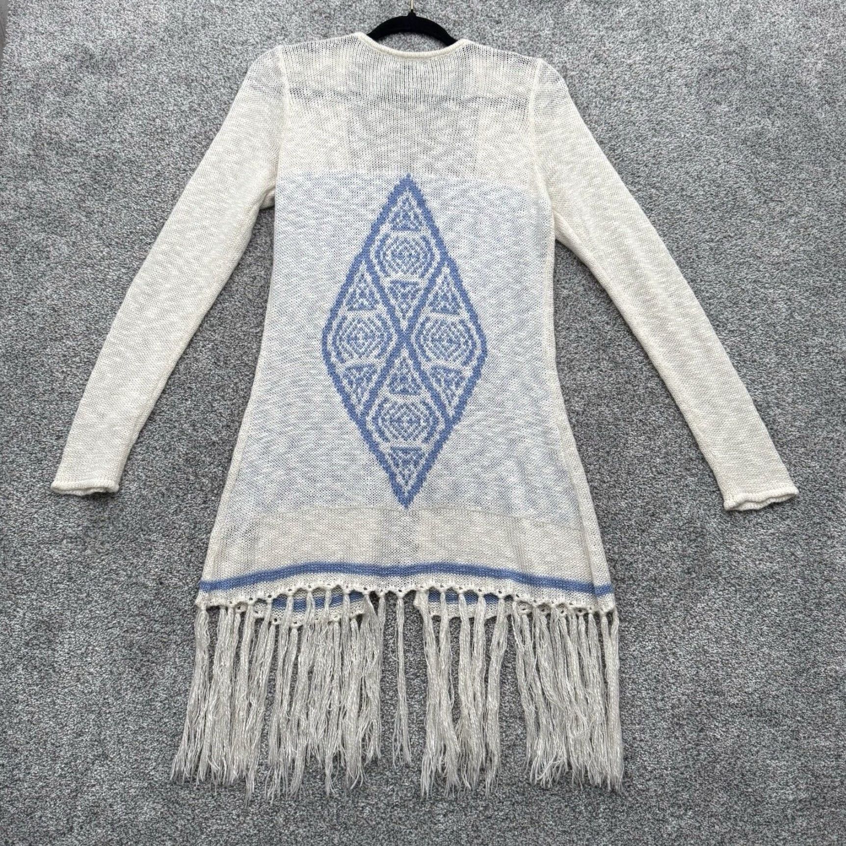 Joe Boxer VINTAGE Retro 70s Cardigan Large Women Wool Knit Fringed Hippie Woodstock Boho Western Phoebe Friends Ivory Cream 75% Acrylic 25% Cotton Size L / US 10 / IT 46 - 6 Thumbnail