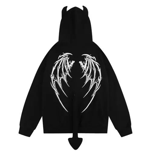 image of Vintage Demon Horn Hooded Coat in Black, Men's (Size Large)