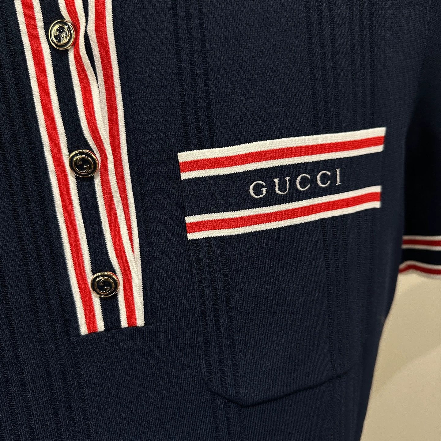Gucci Gucci Blue Polo Shirt Red/White Stripe Trim apr587 Size S / US 4 / IT 40 - 7 Thumbnail