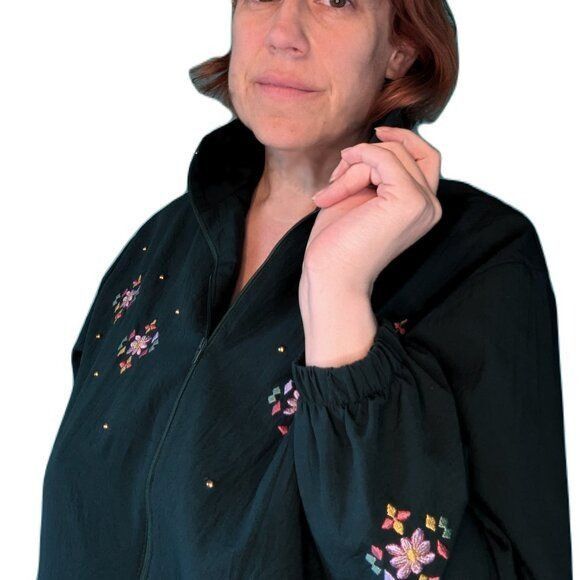 Vintage Vintage Bon Worth Green Jacket Windbreaker With Flowers Size L / US 10 / IT 46 - 3 Thumbnail