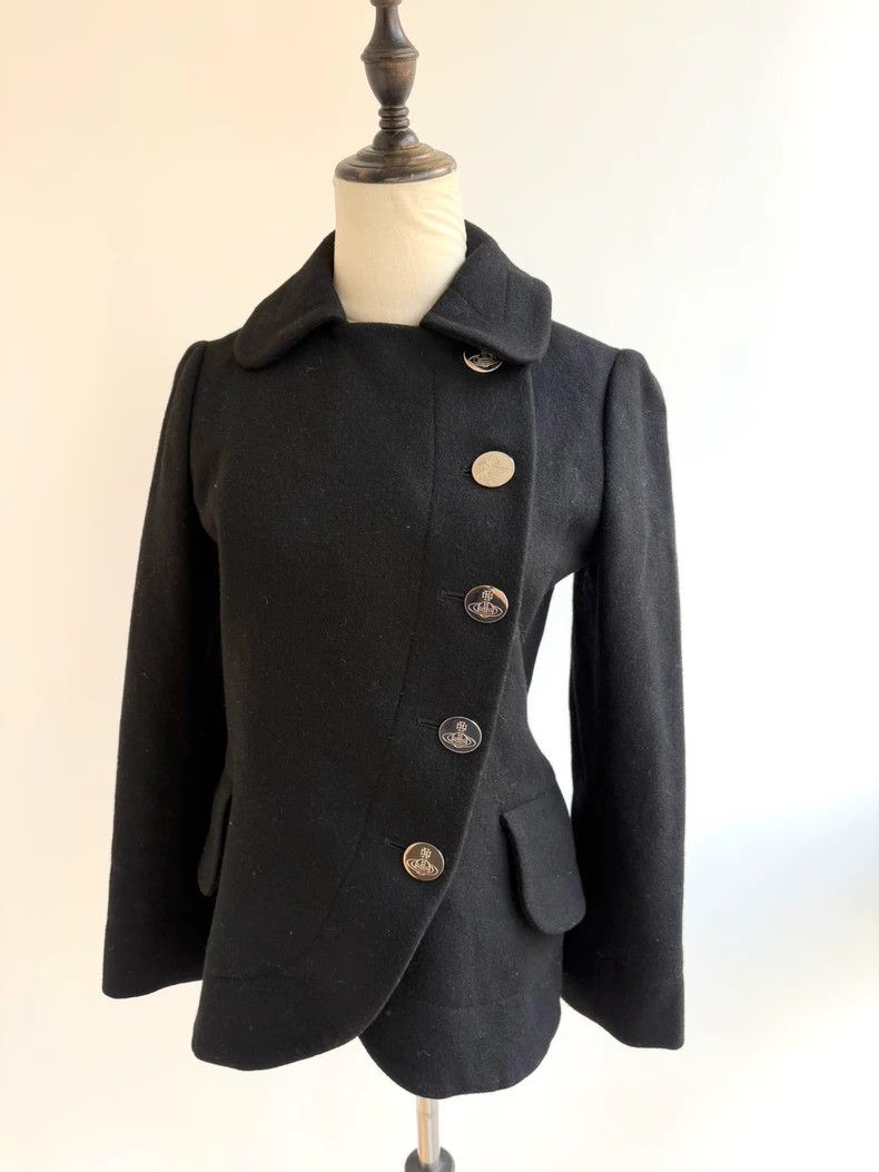 Vivienne Westwood Black silver-buttoned overcoat with a sl