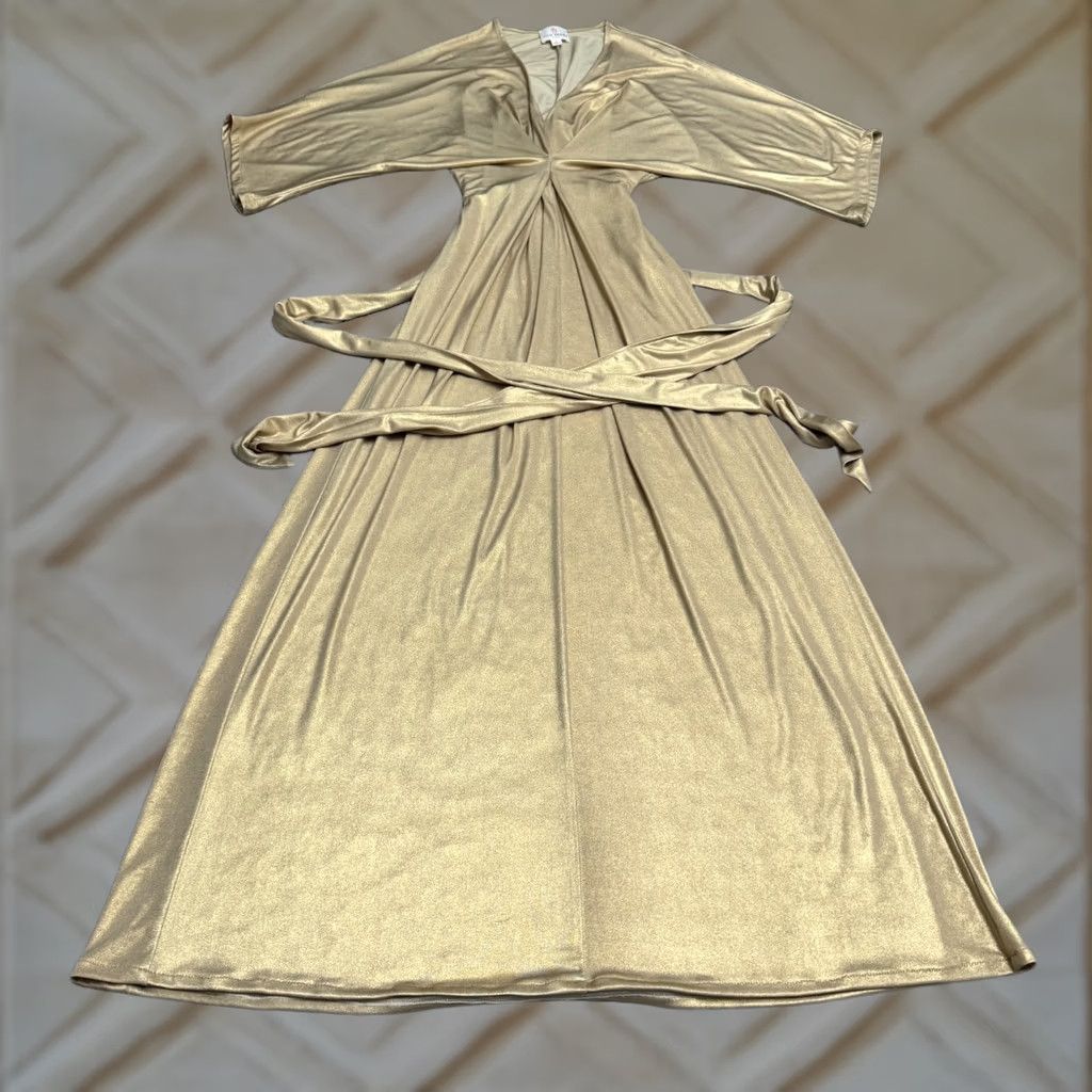 Twisted X Julie Brown Dress Womens 0P Gold Belted Metallic Maxi Twisted Front Party Formal Size XS / US 0-2 / IT 36-38 - 1 Thumbnail