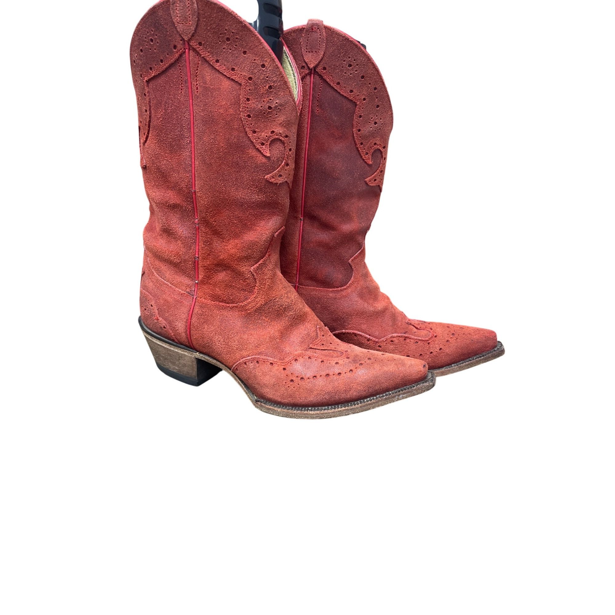 Justin Justin Womens Red Suede leather Western Cowboy Mid calf Boot Size US 8.5 / IT 38.5 - 13 Thumbnail