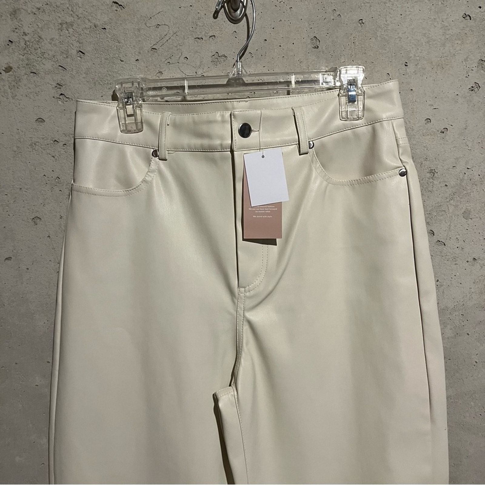 Other JUSTFAB NWT Faux Leather straight leg pants, Cream Beige Size 32" / US 10 / IT 46 - 9 Thumbnail