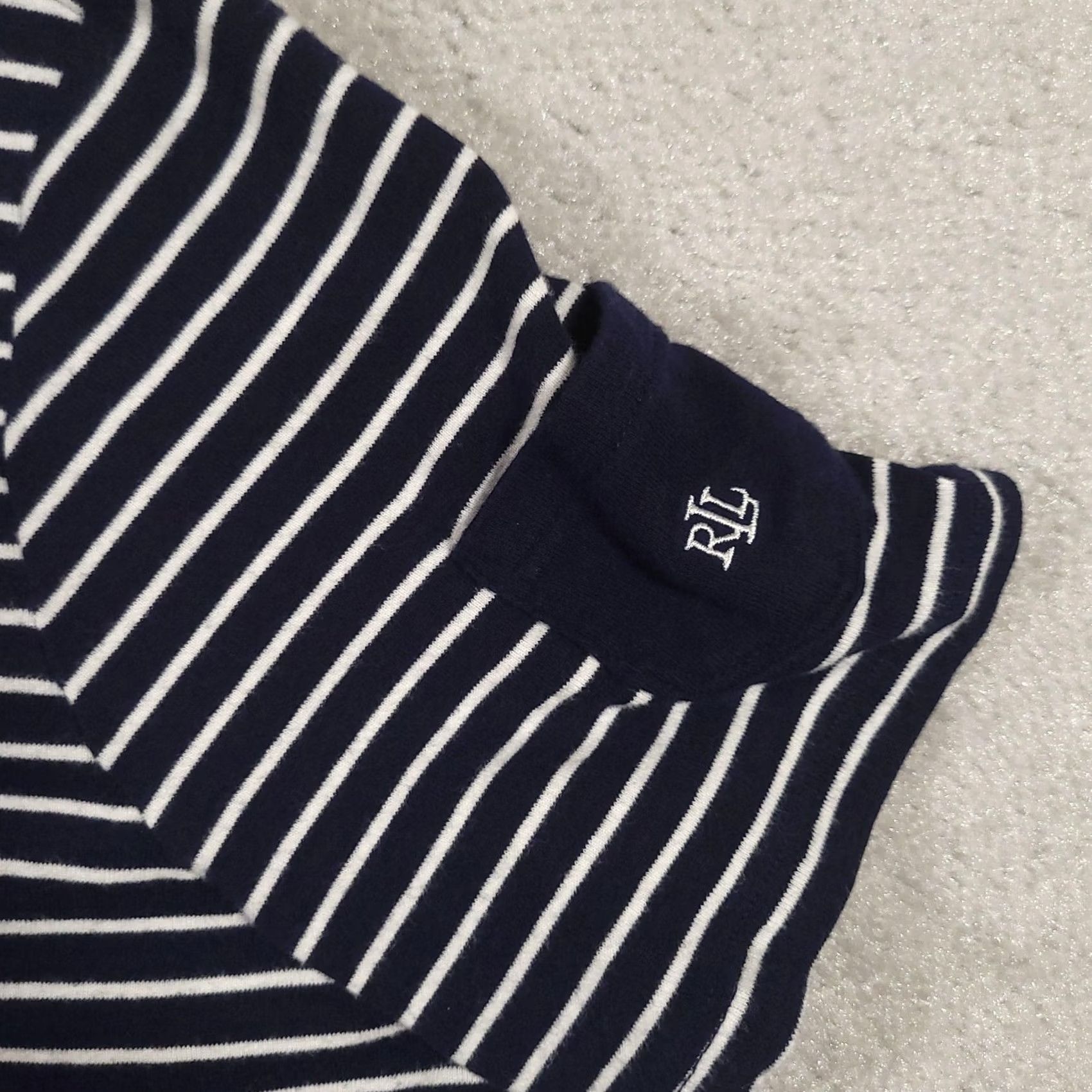 Ralph Lauren Lauren Ralph Lauren Shirt Womens 1X Navy Striped Short Sleeve Crewneck RL Logo Size XL / US 12-14 / IT 48-50 - 4 Thumbnail