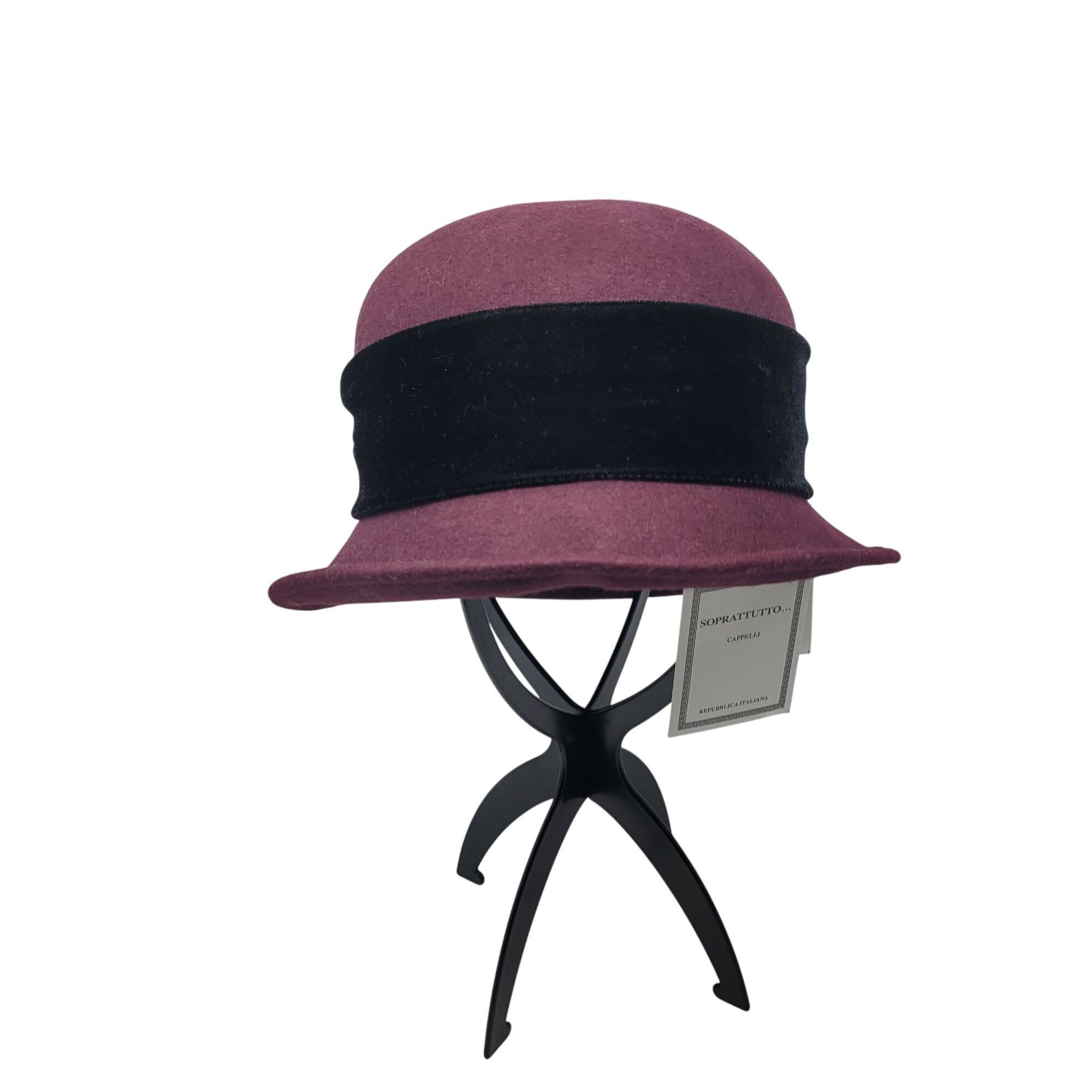 Other Soprattutto Wool Cloche Hat Purple Black Velvet Band Flower Size ONE SIZE - 6 Thumbnail