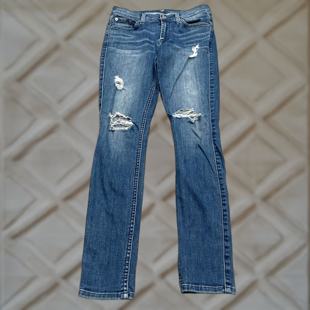 7 For All Mankind VINTAGE 7 For All Mankind Gwenevere Skinny Jeans Women 26 Blue Low Rise Distressed Stretch Denim Size 26" / US 2 / IT 38 - 1 Thumbnail