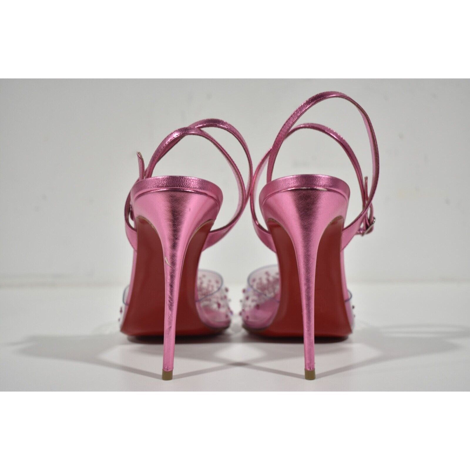 Christian Louboutin Spikaqueen 100 Pink PVC Ankle Strap Sandal Heel Pump 38.5 Size US 8.5 / IT 38.5 - 13 Thumbnail