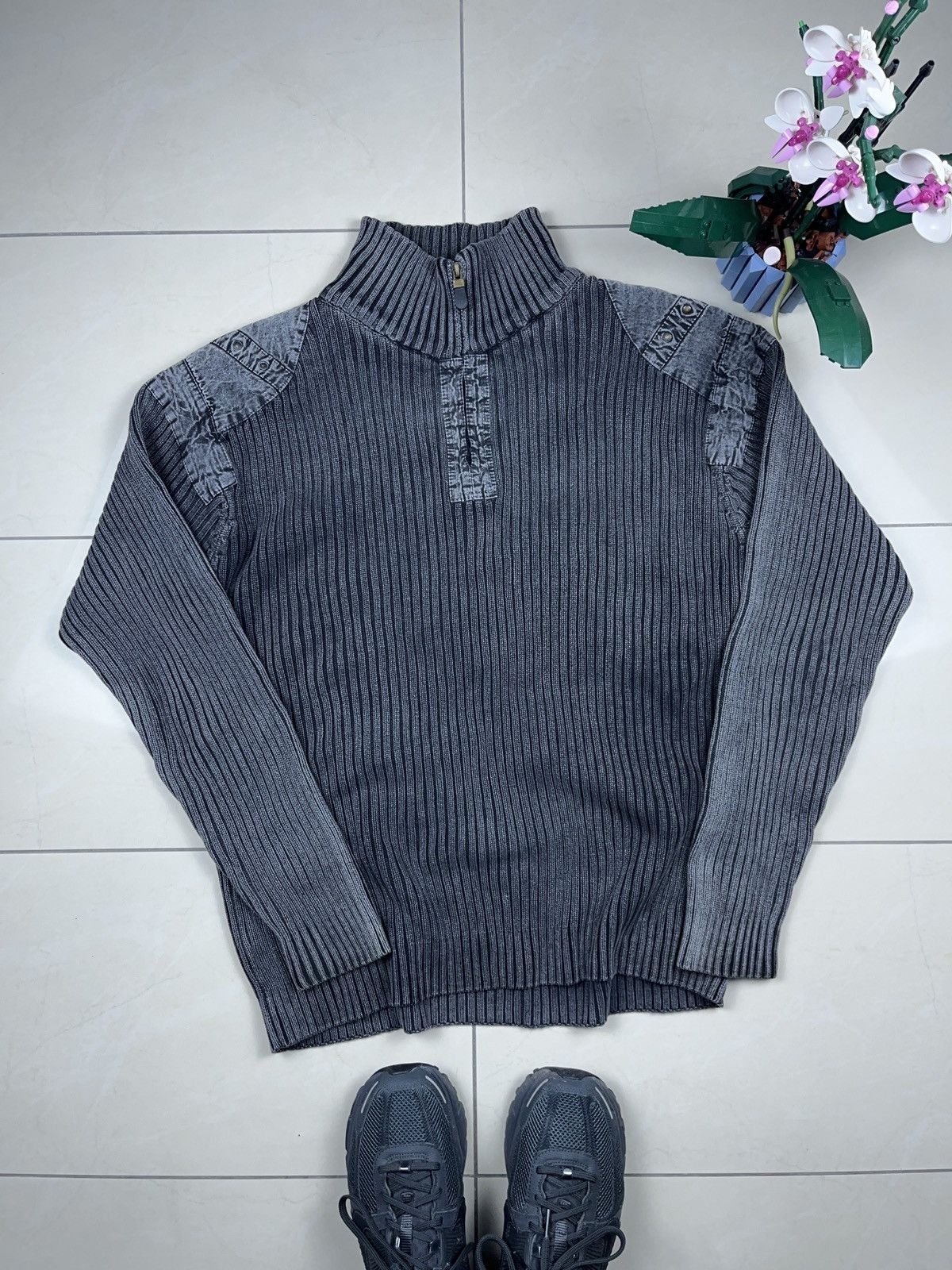 Japanese Brand × Vintage ➕ smoke gray black ribbed y2k vintage sweater avant garde Size US XL / EU 56 / 4 - 1 Thumbnail