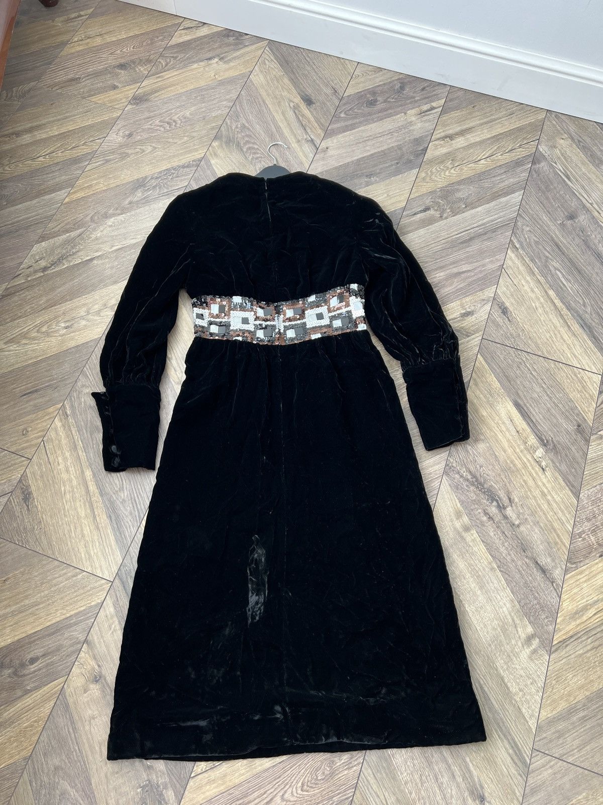 Designer Grieder Vintage Black Velvet Dress Long Sleeve Beaded Waist Size XS / US 0-2 / IT 36-38 - 19 Thumbnail