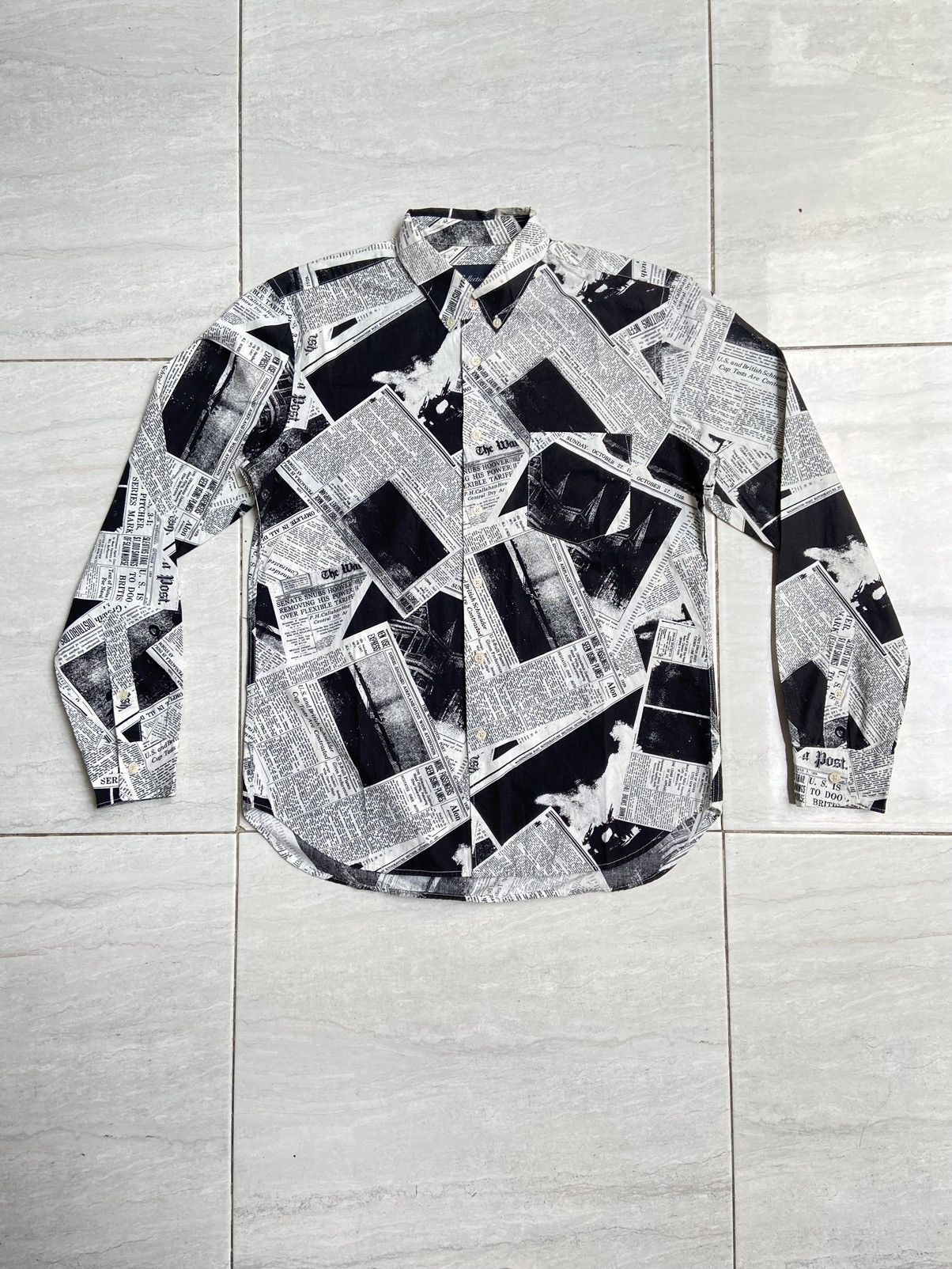 image of Named Collective Collective Newspaper Printed Patterned Shirt in White, Men's (Size Small)