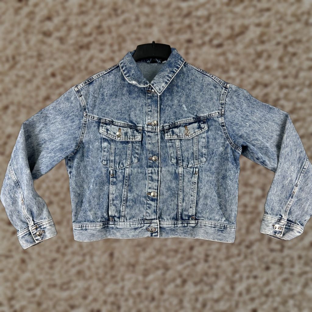 Vintage VINTAGE Divided Jacket Women M Denim Blue Trucker Cotton Blend Button Up Pockets 80s 90s Size 32" / US 10 / IT 46 - 1 Thumbnail