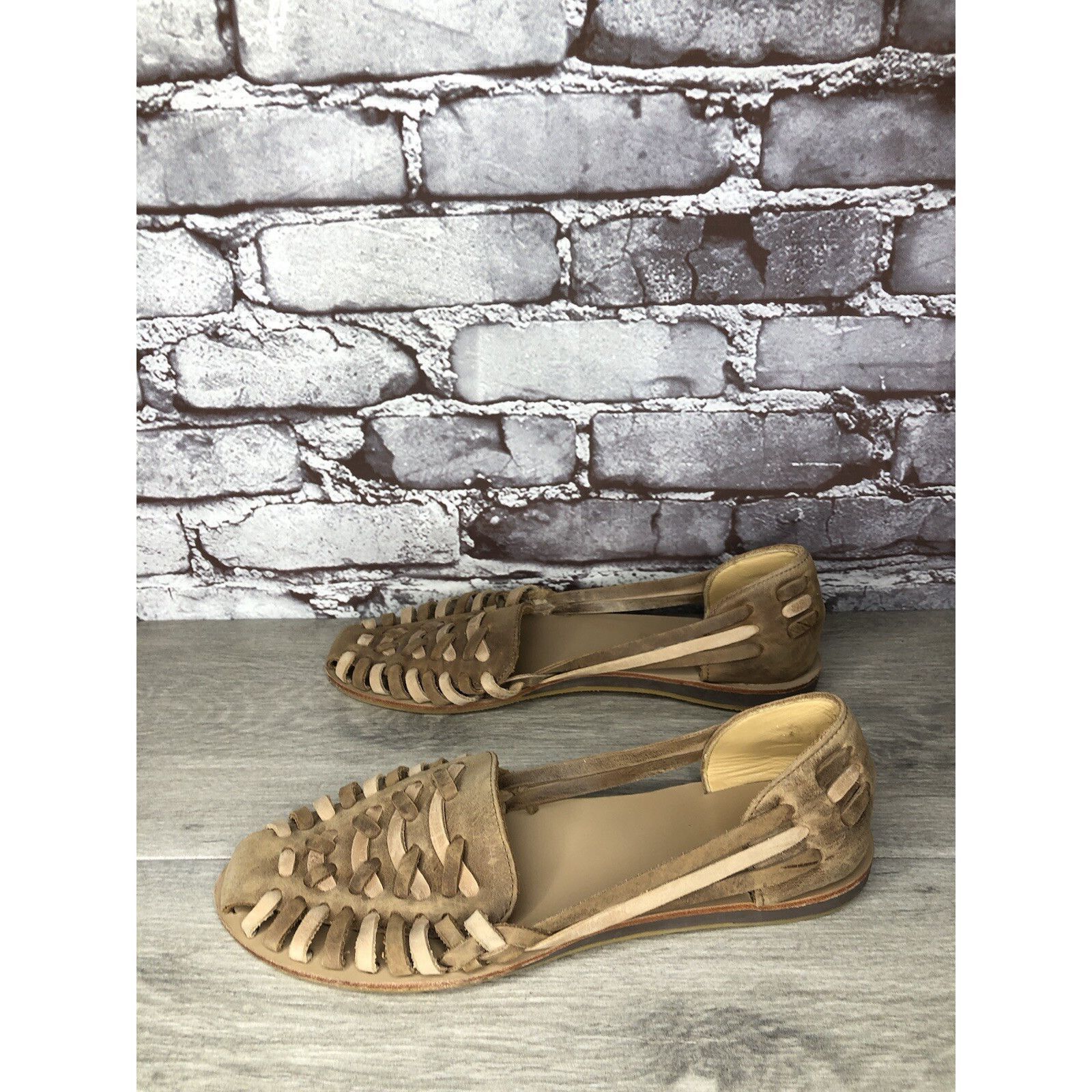 Nisolo NISOLO Tan Brown Huarache Leather Woven Flats Sandals Women Size US 10 / IT 40 - 3 Thumbnail