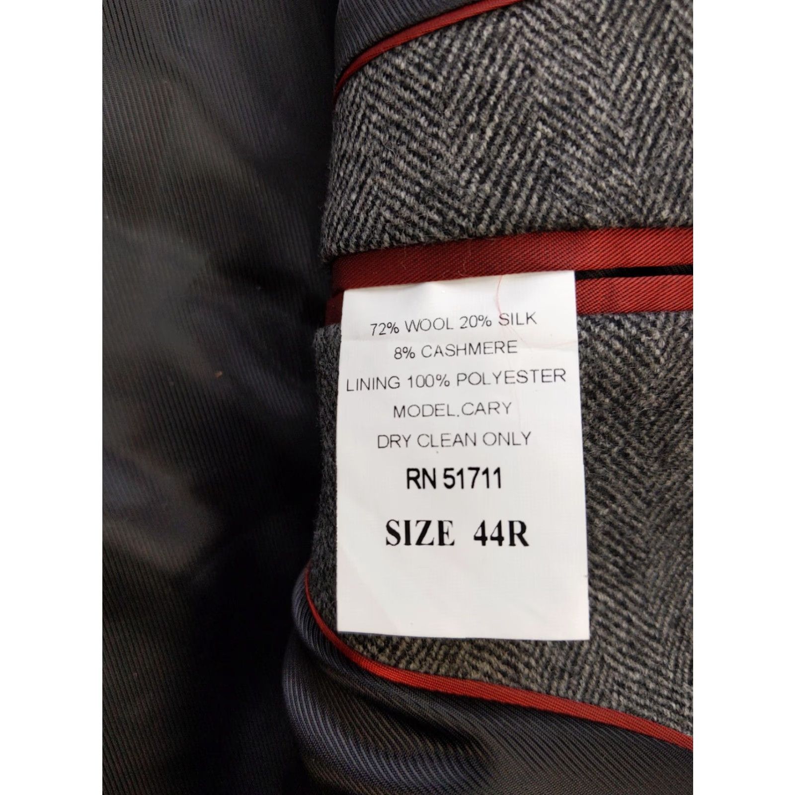 Vintage Chereskin Blazer Mens 44R Gray Herringbone Wool Silk Cashmere Sport Coat Jacket Size 44R - 6 Thumbnail