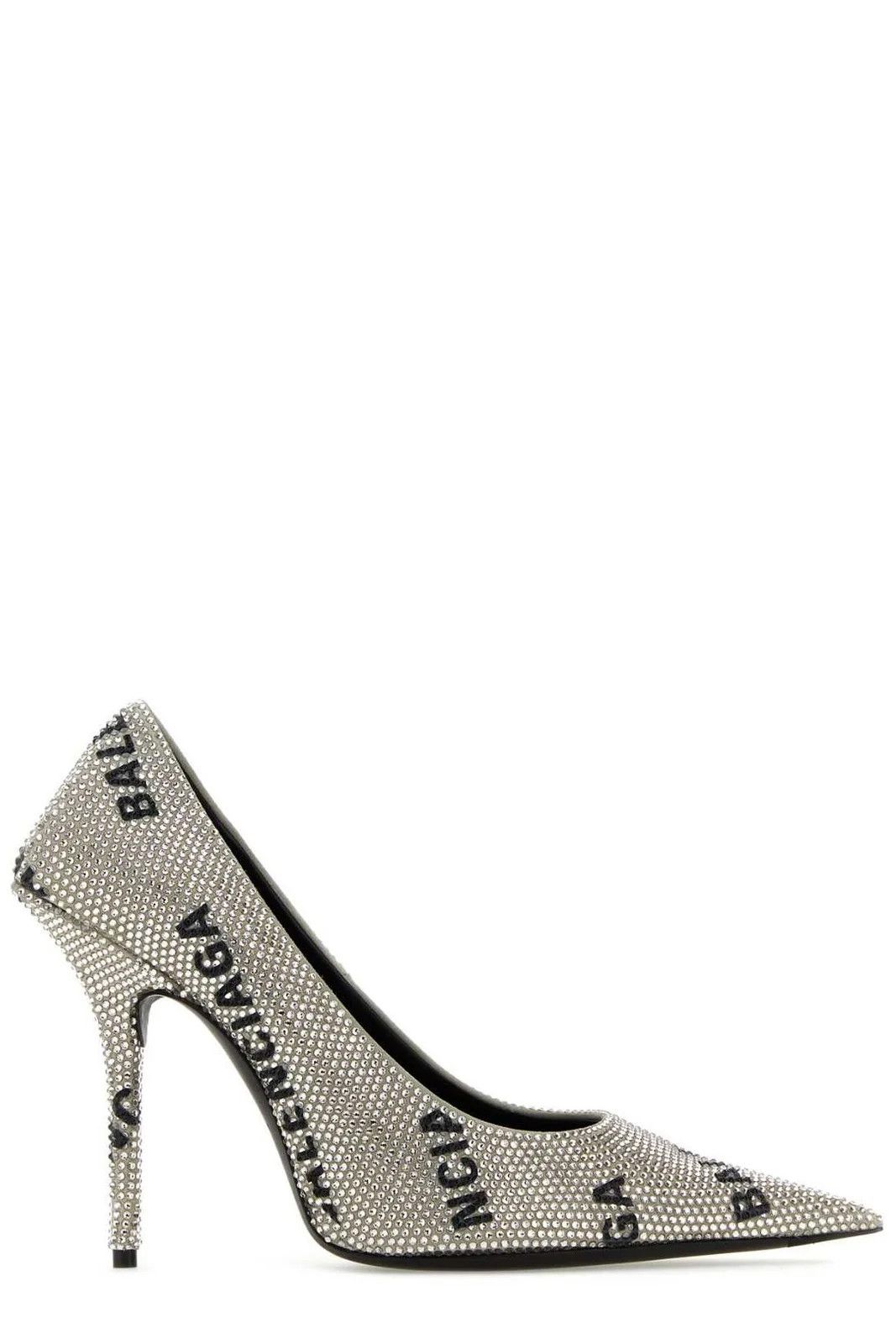 image of Balenciaga Rhinestones Embellished Pointed-Toe Pumps Shoes in Silver, Women's (Size 11)