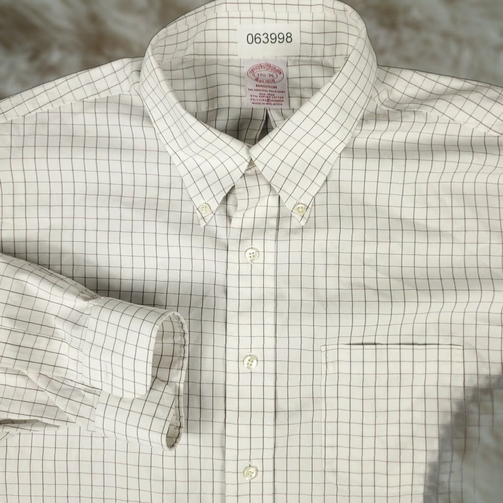 BROOKS BROTHERS Shirt Mens 17.5 White Madison Dress Button Down Long Sleeve  Regular Fit Non-Iron Classic Preppy 100% Cotton Mens - krearack.com