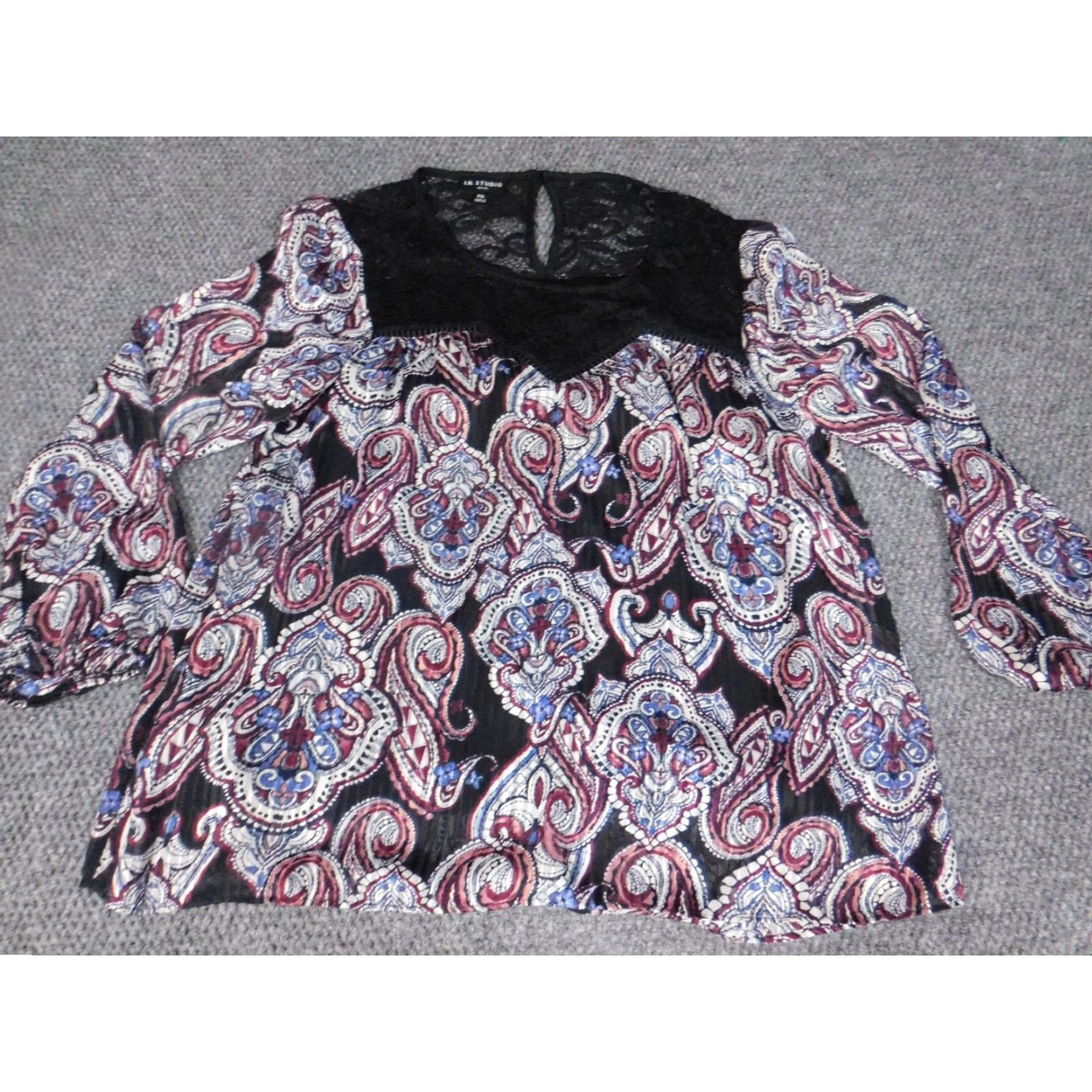Vintage I.N. Studio Womens Blouse PXL Petites Purple Floral Pullover Size XL / US 12-14 / IT 48-50 - 2 Thumbnail