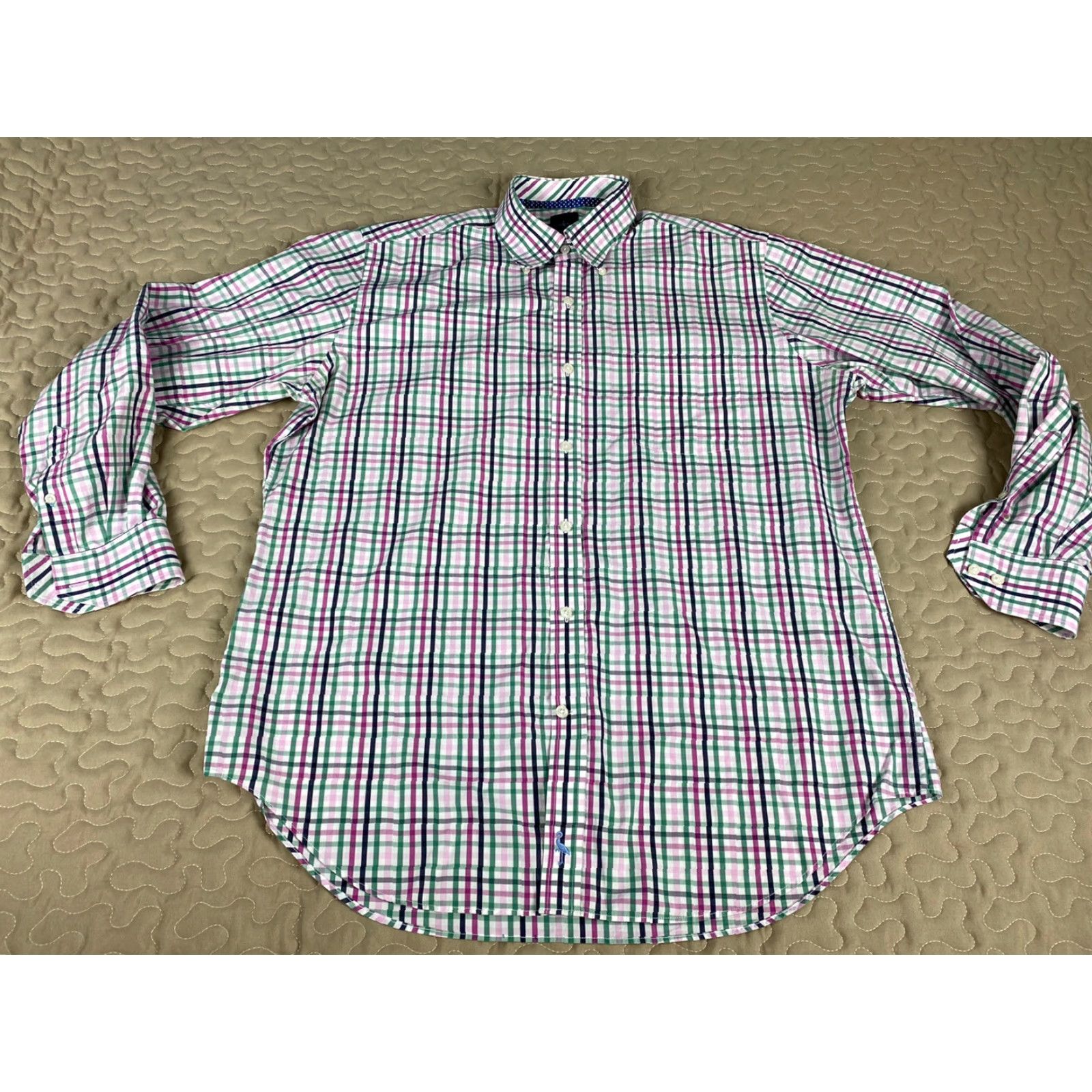 Tailorbyrd VINTAGE Tailorbyrd Button Down Dress Shirt Mens 2XL Green Pink Checkered Shirt Mens Buttons Down Long Sleeve Size 2XL Mens Size 48R - 2 Thumbnail