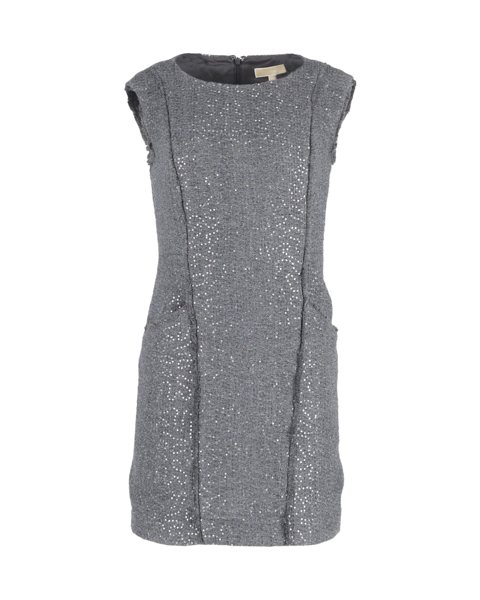image of Michael Kors Sequined Mini Dress With Scalloped Hemline In Grey Acrylic, Women's (Size Medium)