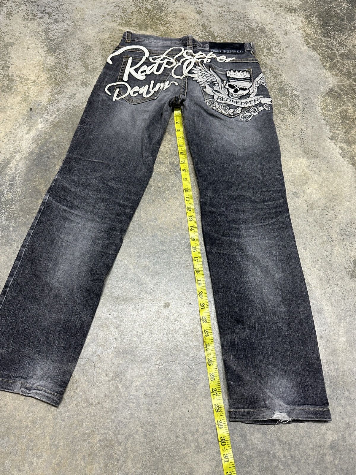 Ed Hardy × Japanese Brand Red Pepper distressed Denim Rare Design Size US 31 - 24 Thumbnail