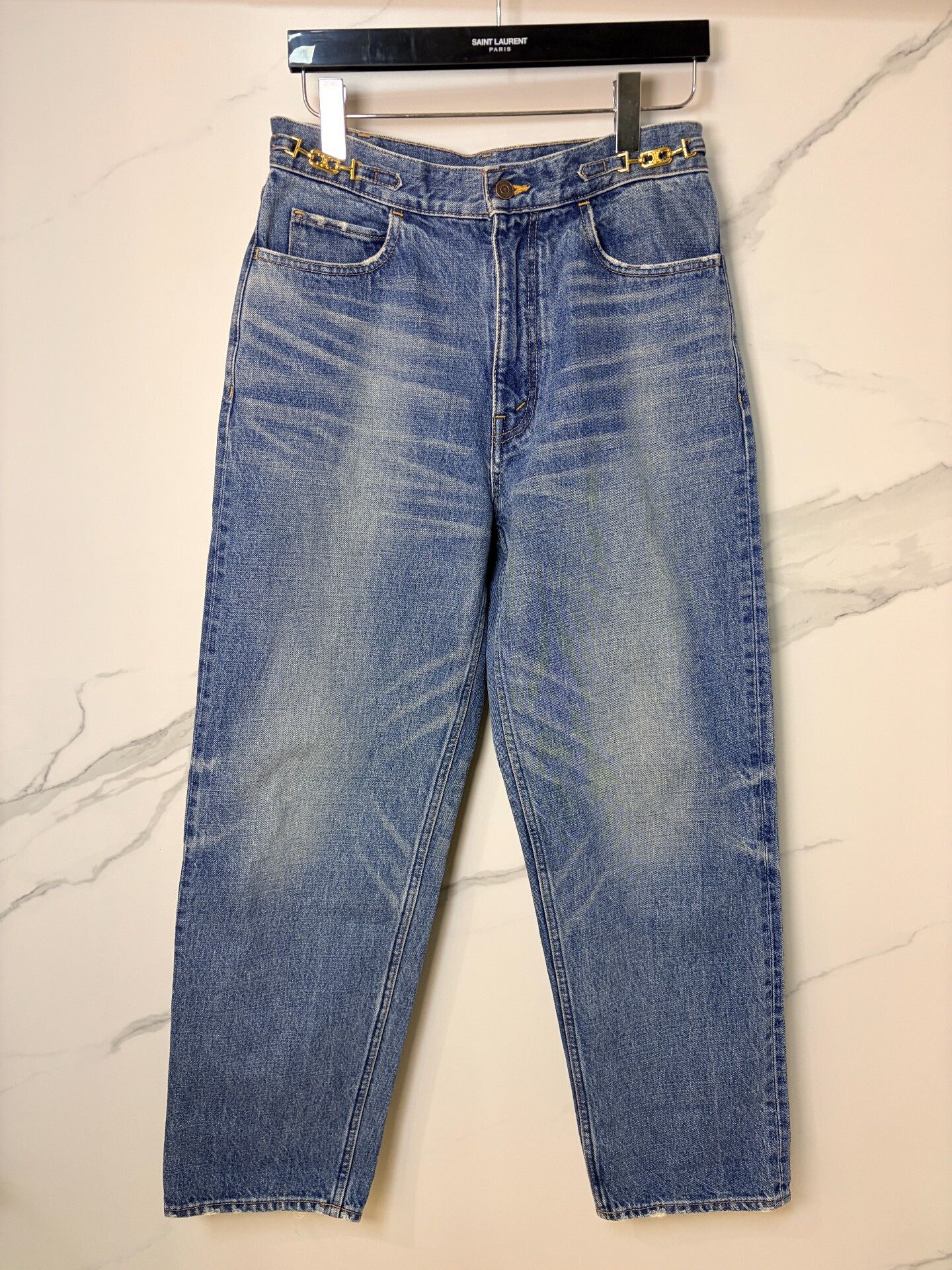 Celine Celine Blue Carrot Jeans with Gold Chain Size 31" - 1 Thumbnail