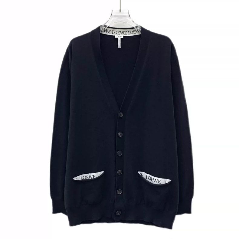 Loewe Loewe Black logo wool V-neck single row knit cardigan coat Size S / US 4 / IT 40 - 1 Thumbnail