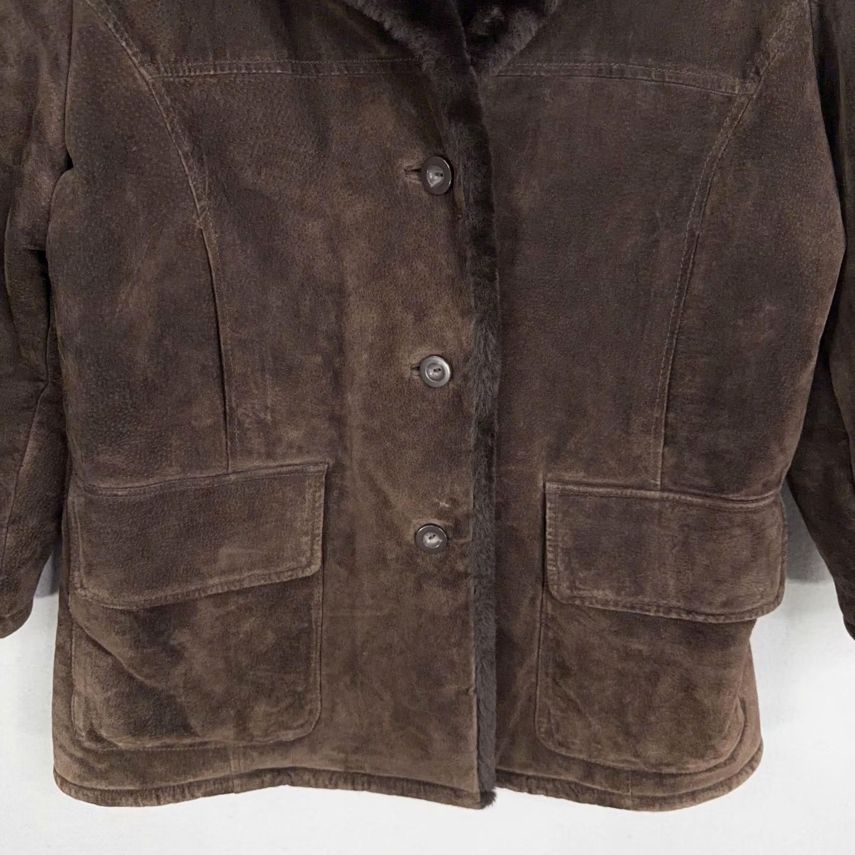 Jones New York Jones New York Sport Coat Womens Medium Brown Suede Faux Fur Lined Pockets Jacket Size M / US 6-8 / IT 42-44 - 3 Thumbnail