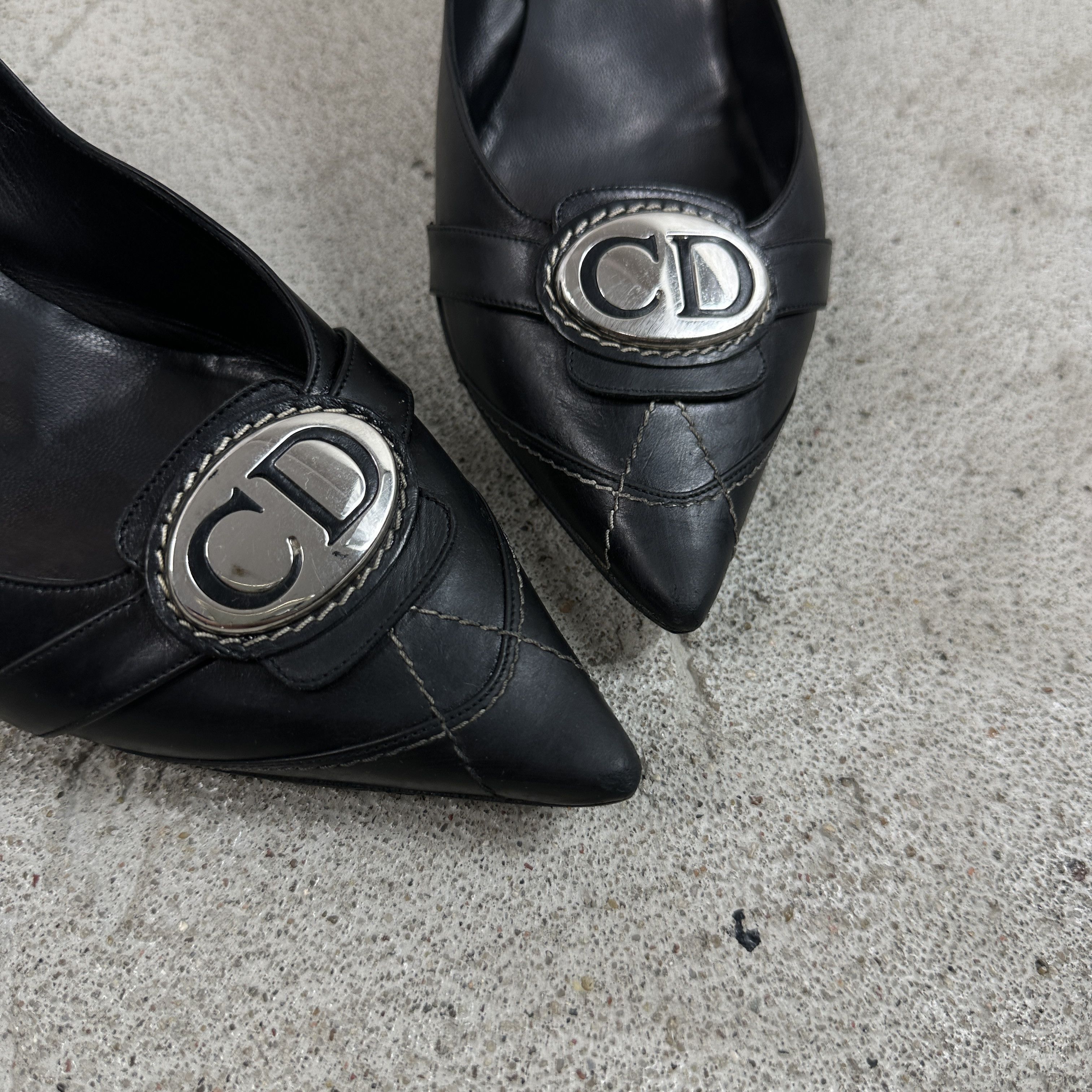 Dior × Vintage Vintage Leather 00s Old Money Christian Dior CD Logo Heels Size US 8 / IT 38 - 6 Thumbnail