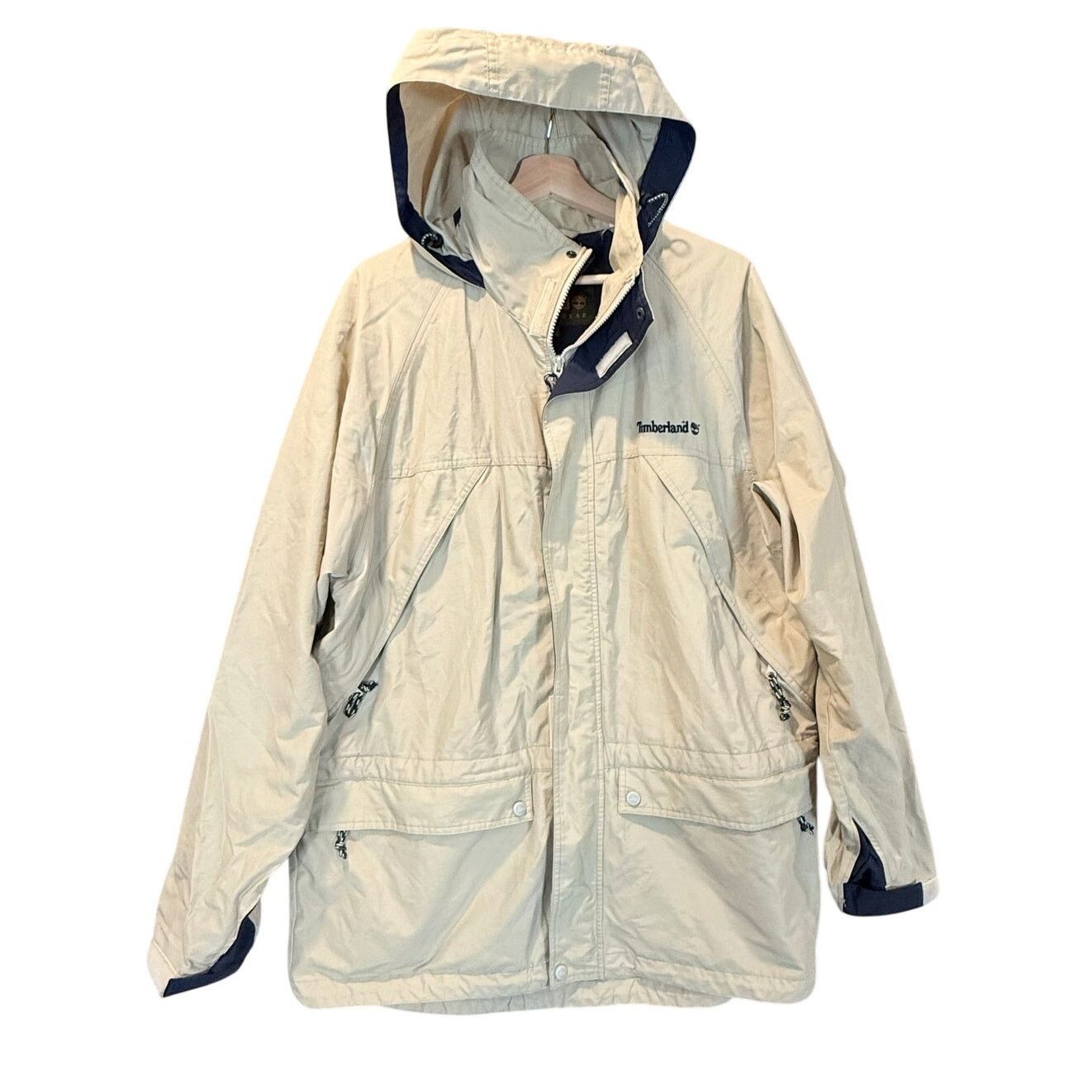 Timberland Vintage Timberland Rain Coat Jacket Parka M Hood Tan Blue Size US M / EU 48-50 / 2 - 2 Thumbnail