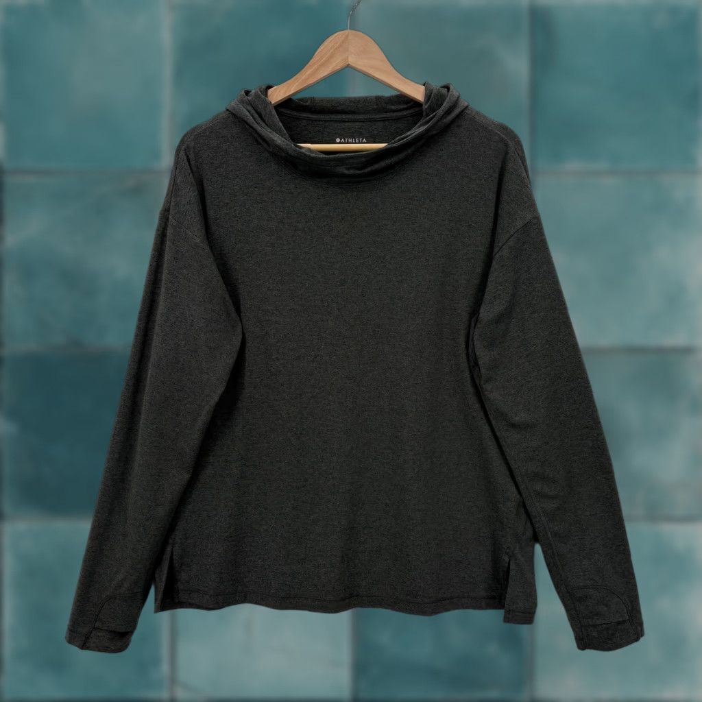 Athleta Athleta Hoodie Sweatshirt Womens Large Gray Uptempo Funnel Neck Pullover Top Size L / US 10 / IT 46 - 1 Thumbnail