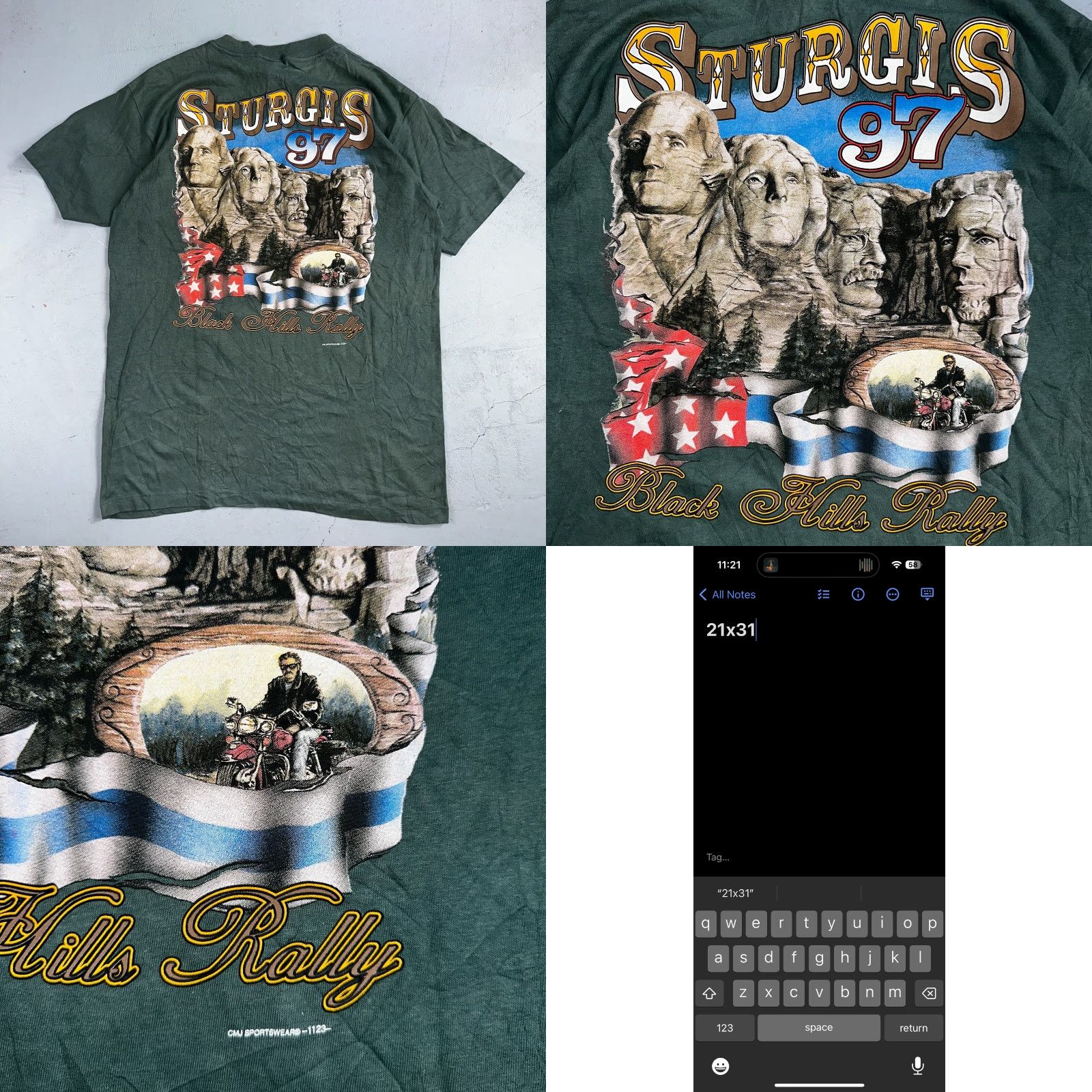 Doublet Vintage Sturgis Motorcycle Rally T Shirt Large Green Double-Sided Print Mens 1997 Shirt Size US L / EU 52-54 / 3 - 8 Thumbnail