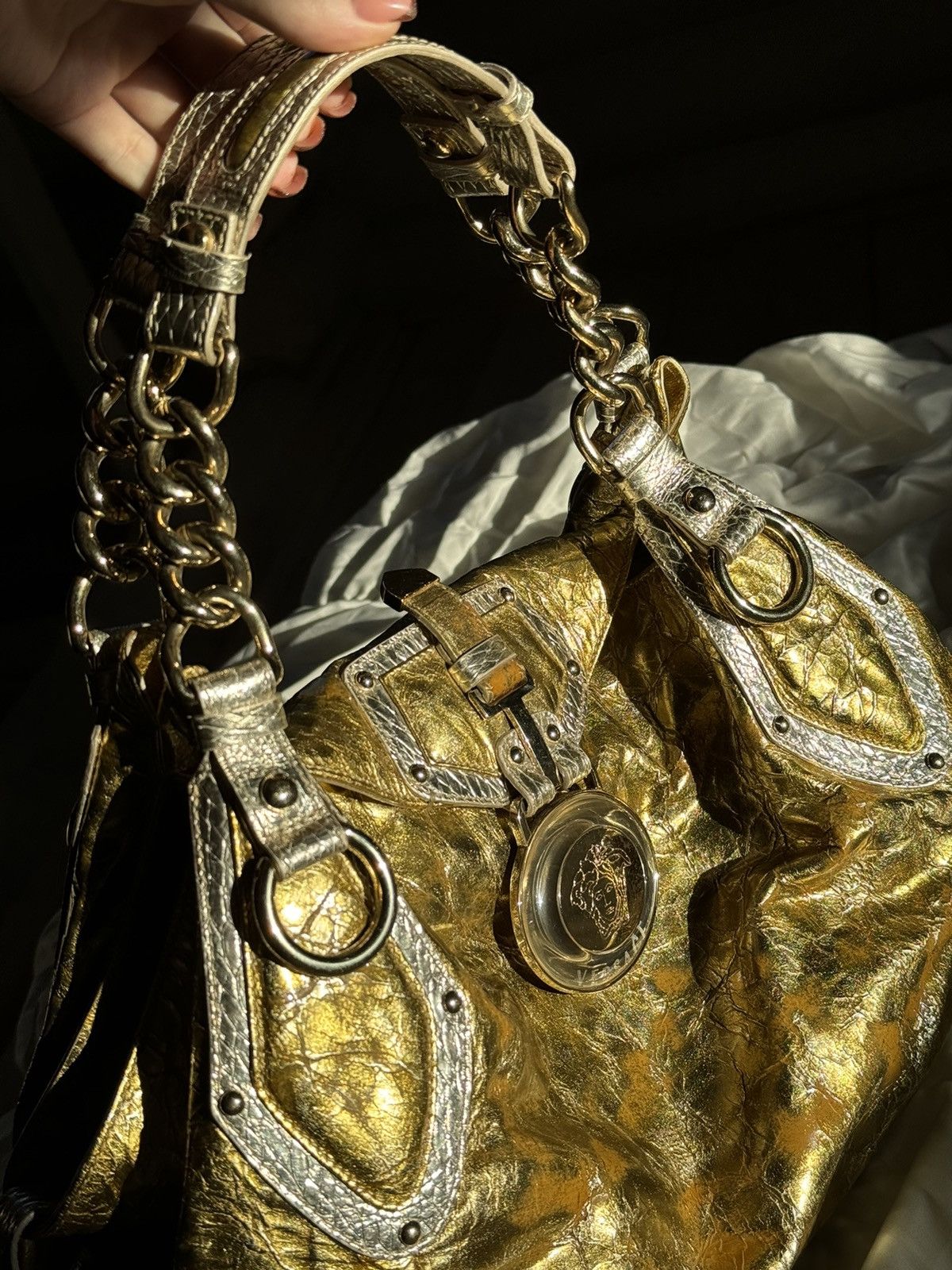 Grailed × Versace Versace Gold/Silver Leather Satchel Bag shoulder Y2K Rare Size ONE SIZE - 2 Thumbnail