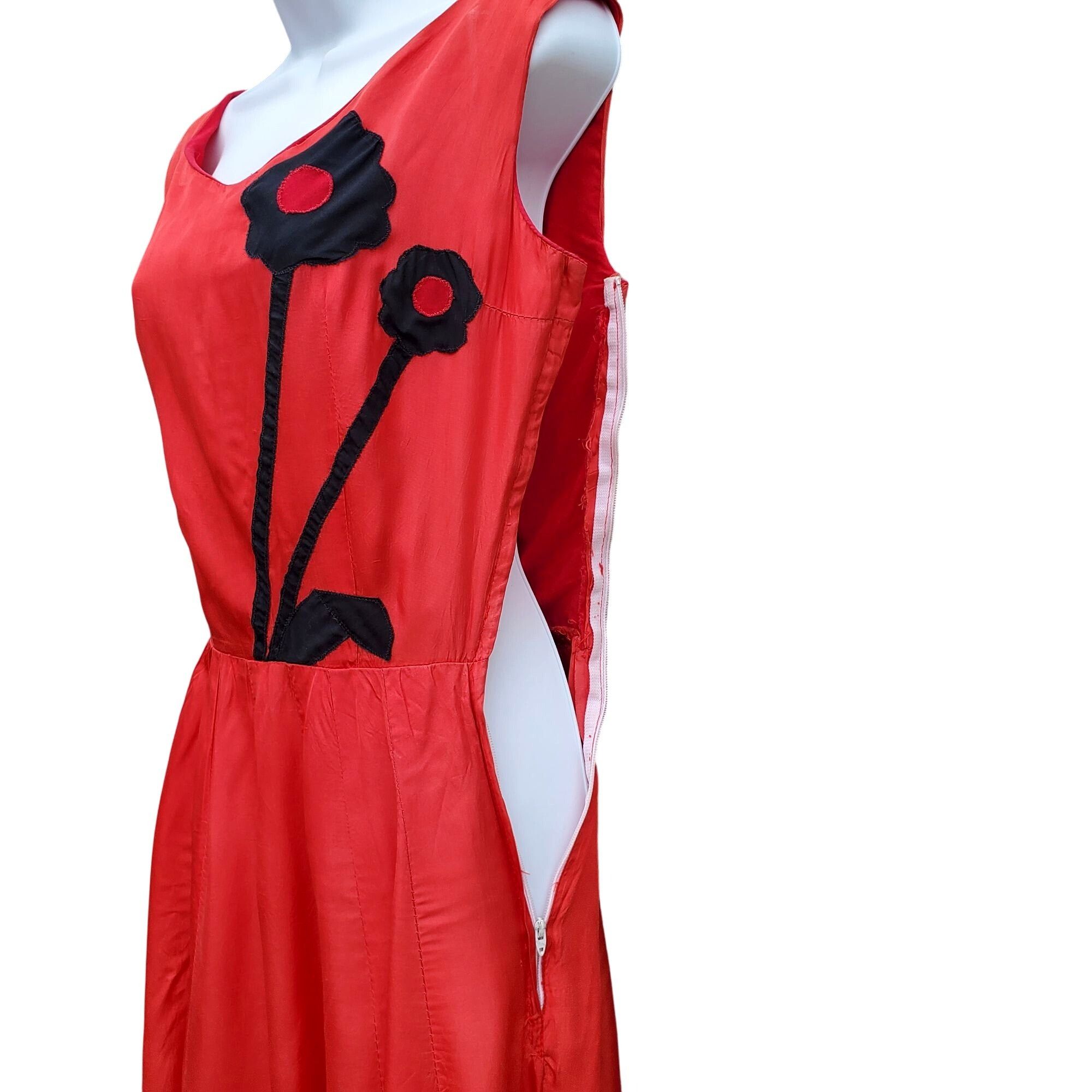 Vintage Vintage 30s Style Red Orange Acetate Maxi Size S Black Appli Size S / US 4 / IT 40 - 5 Thumbnail