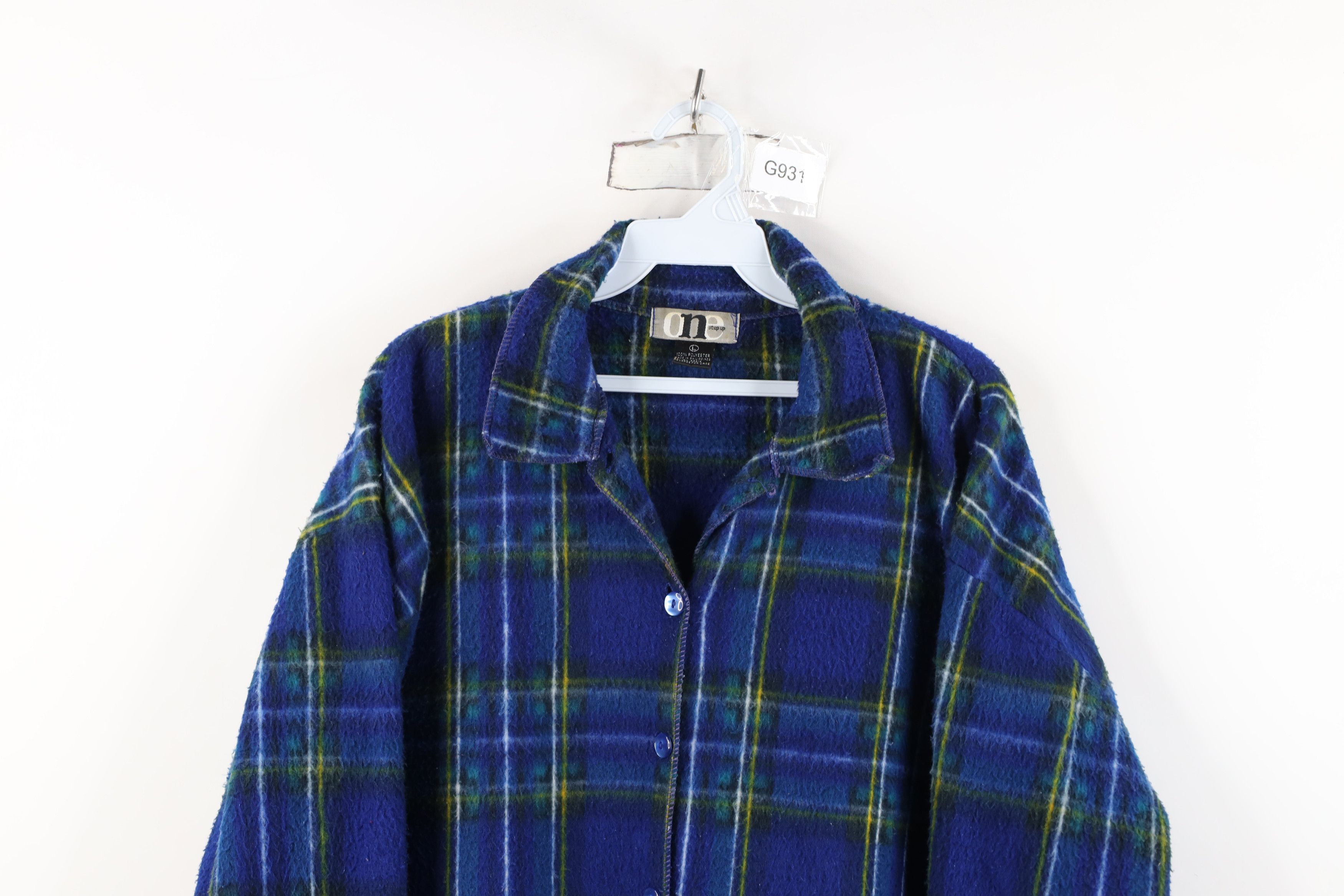 Vintage Vintage 90s Streetwear Fleece Collared Button Shirt Plaid Size L / US 10 / IT 46 - 2 Thumbnail
