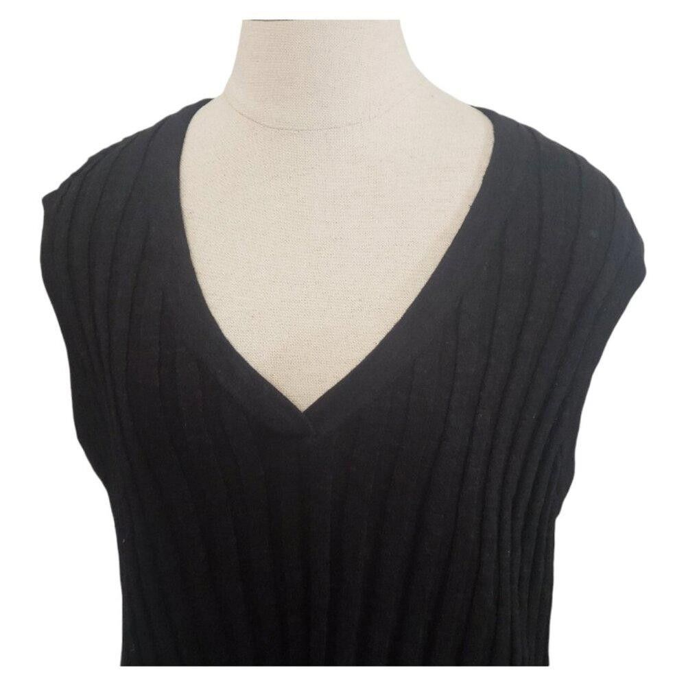 Designer CT1983 FP Beach Black Ribbed V-neck Sleeveless Sweater S/P Size S / US 4 / IT 40 - 2 Thumbnail