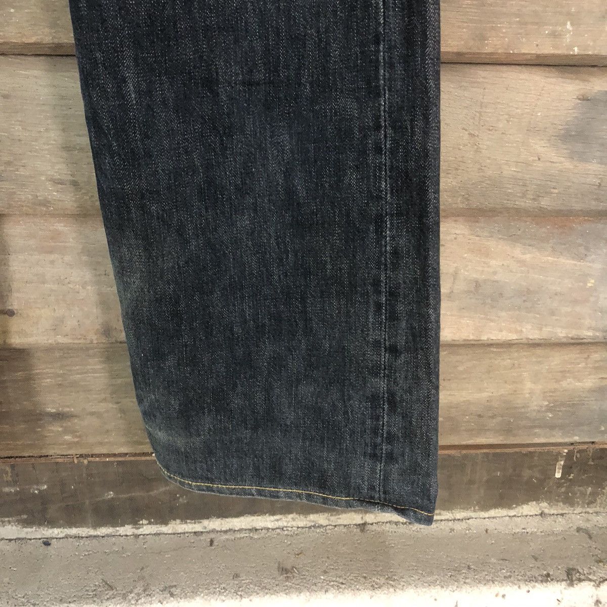 DL R 45rpm selvedge Black faded Distressed Denim Pants #7321