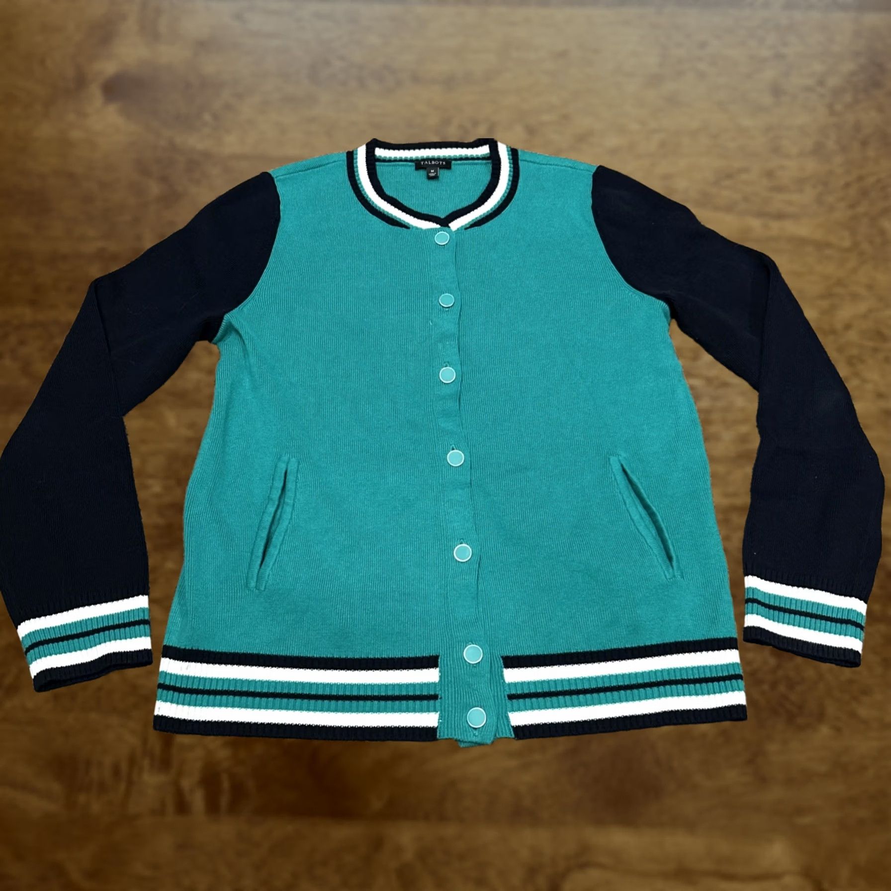 Talbots Talbots Women’s M Button Up Jacket Letterman Style Green A18 Jacket Size M / US 6-8 / IT 42-44 - 1 Thumbnail