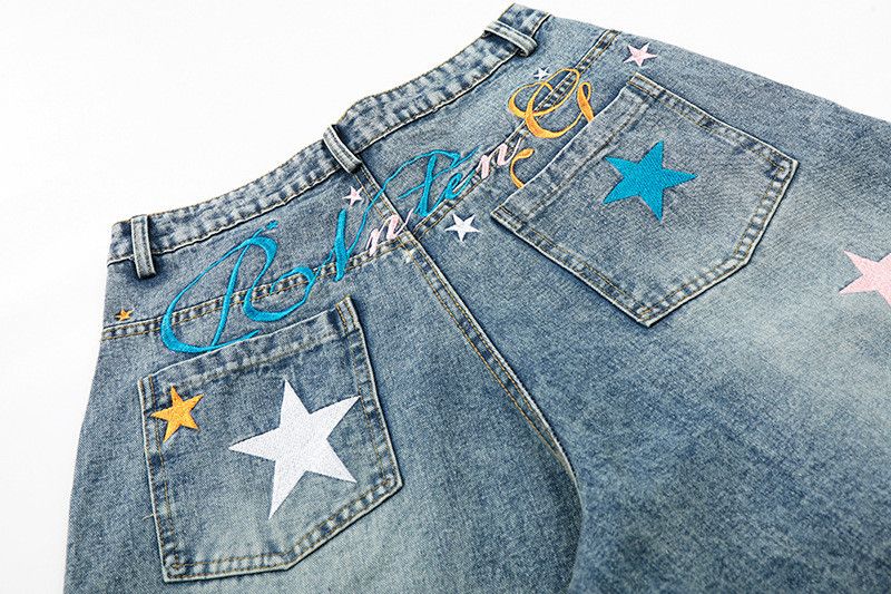 Vintage American Vintage Washed Denim Shorts with Star Embroidery Size US 32 / EU 48 - 3 Thumbnail