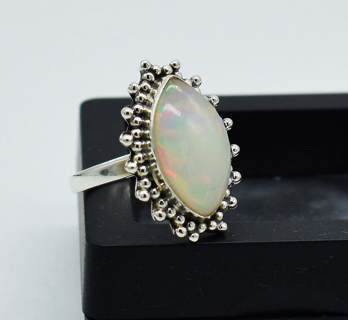 Handmade Handmade Marquise Ethiopian Opal Ring: 925 Sterling Silver Size ONE SIZE - 3 Thumbnail