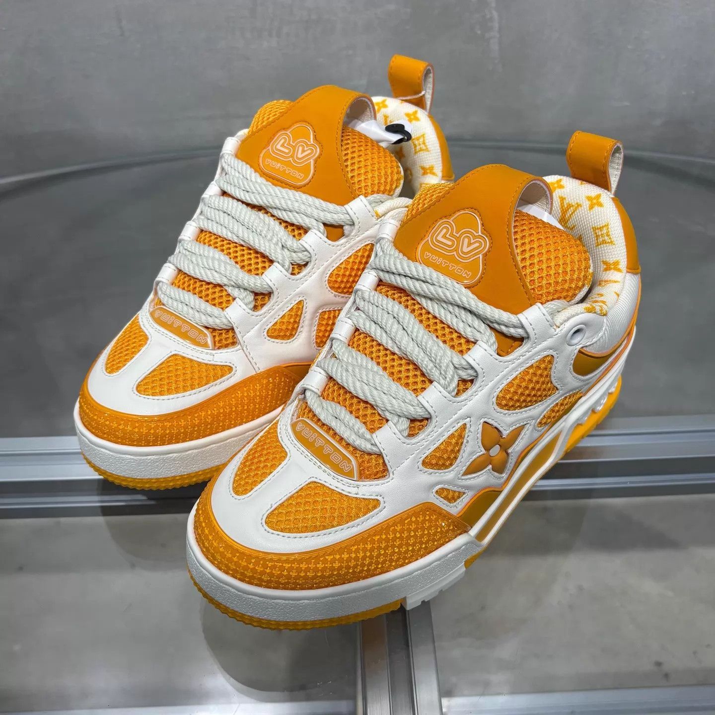 Louis Vuitton LV Skate Shoes White/Yellow All-Over UK1.5/35.5 FC0359 Size US 5 / IT 35 - 2 Thumbnail