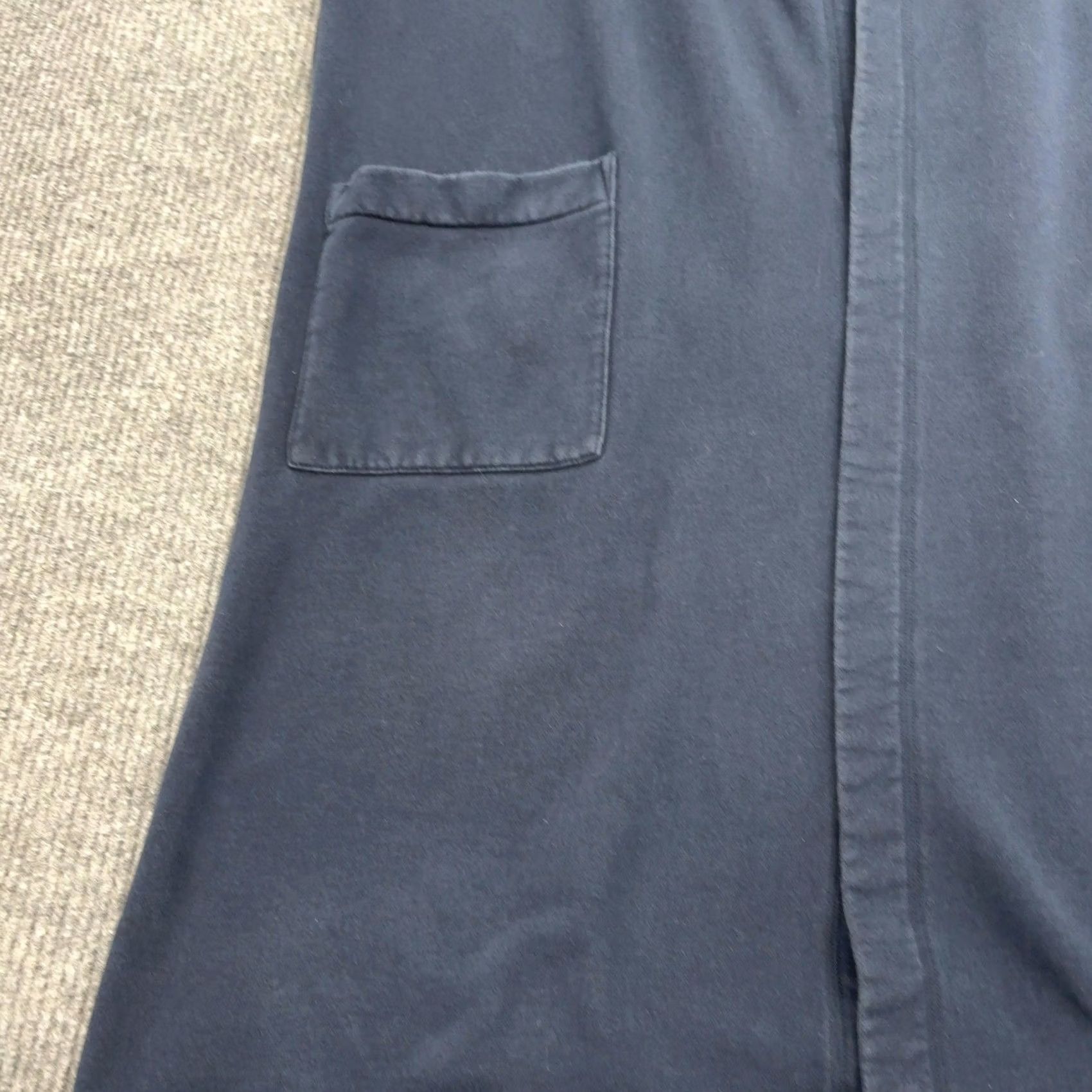 Vintage L.L. Bean Robe Womens M Navy Blue Cotton Blend Fleece Hooded Open Front Loungewear Size ONE SIZE - 2 Thumbnail