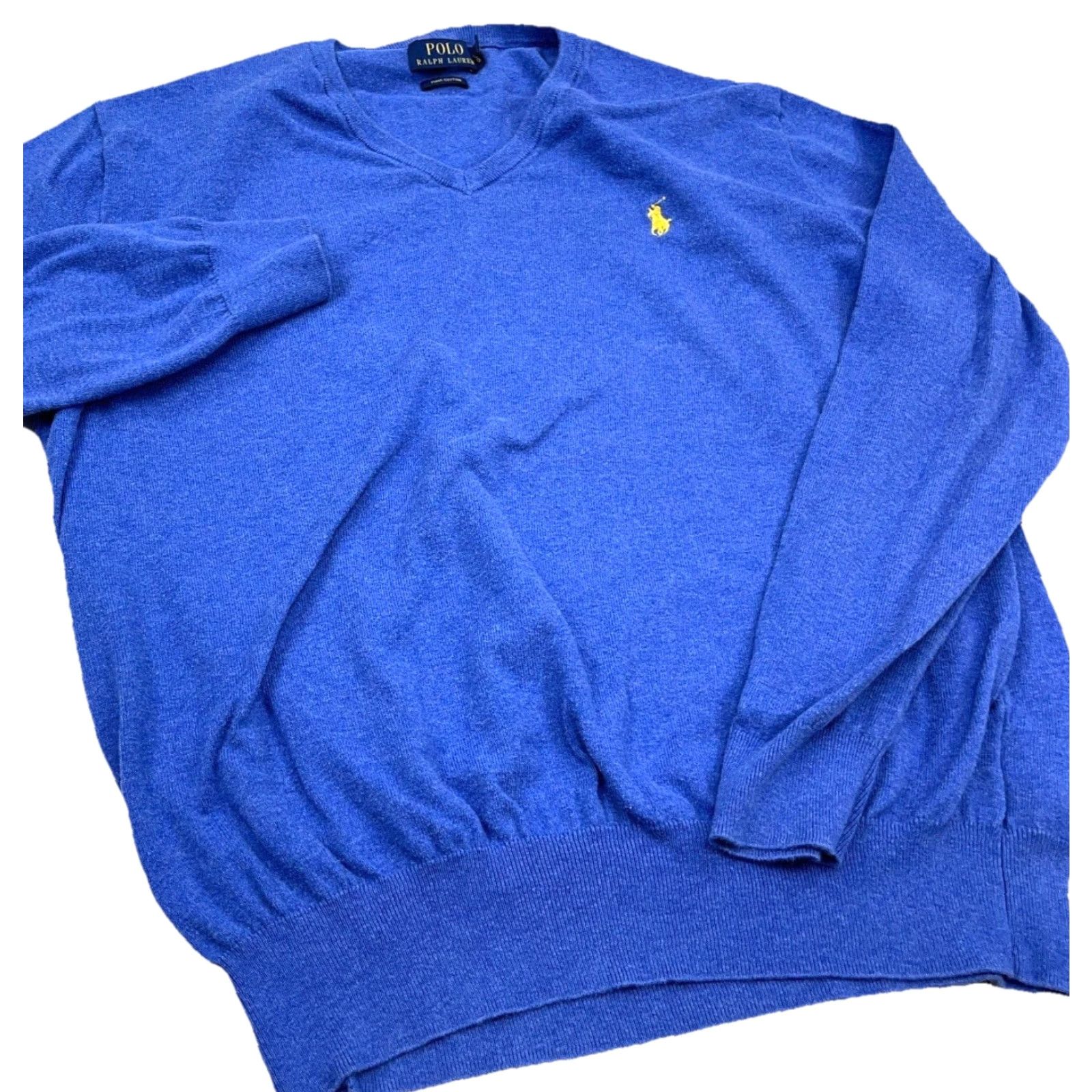 Polo Ralph Lauren Polo Ralph Lauren Sweater Men's Large Blue V-Neck Pima Cotton Knit Pullover Size US L / EU 52-54 / 3 - 4 Thumbnail