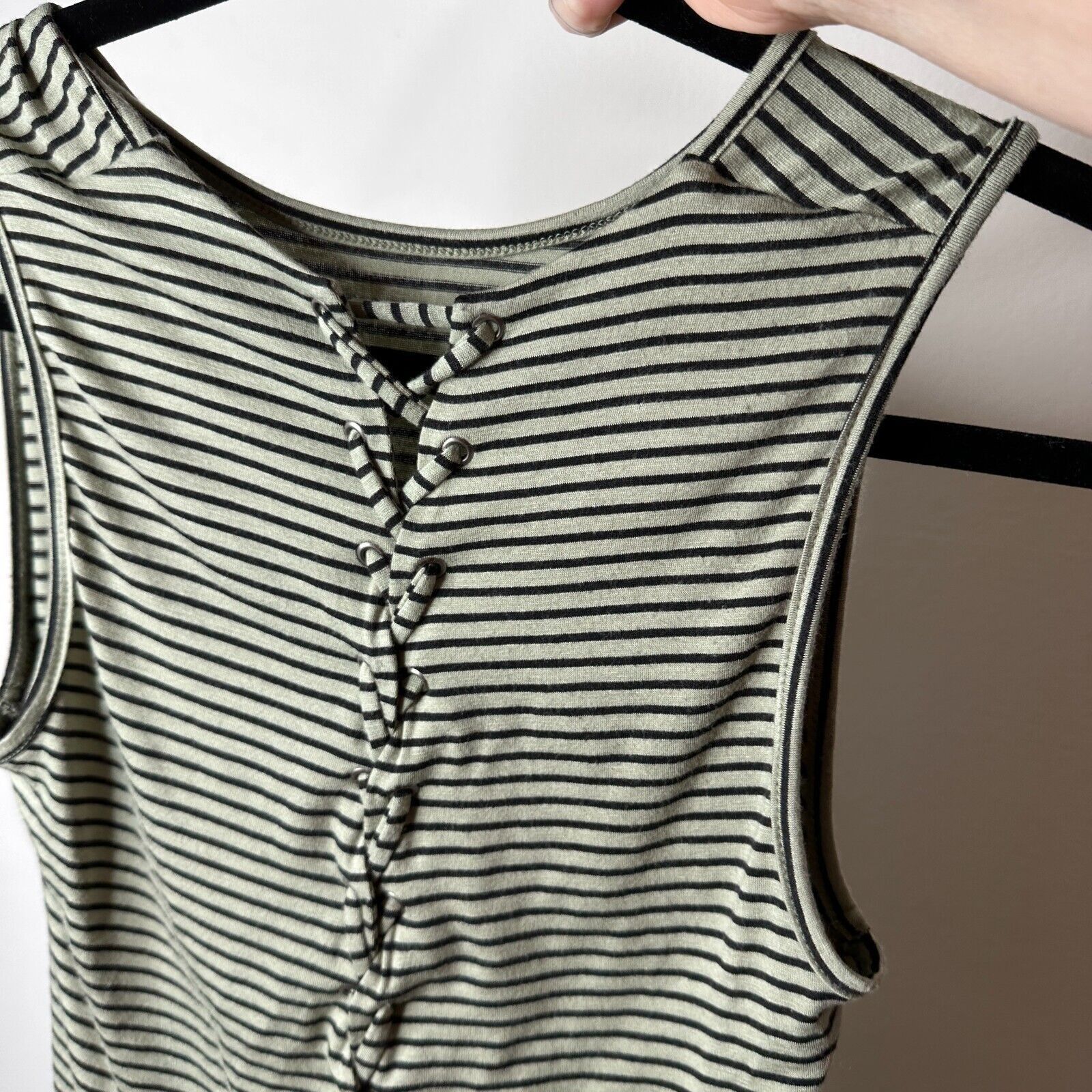 Other Peyton Jensen Olive & Black Strip Lace UpSleeveless Tank Top Size XS / US 0-2 / IT 36-38 - 4 Thumbnail