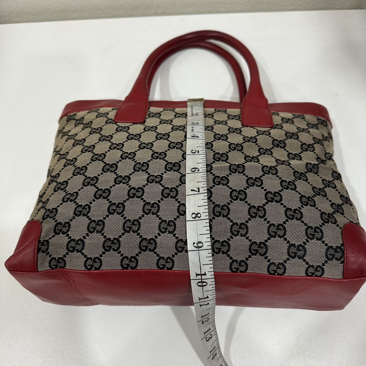 Gucci ‼️YES‼️ GUCCI GG MONOGRAM CANVAS RED LEATHER TOTE HANDBAG Size ONE SIZE - 7 Thumbnail