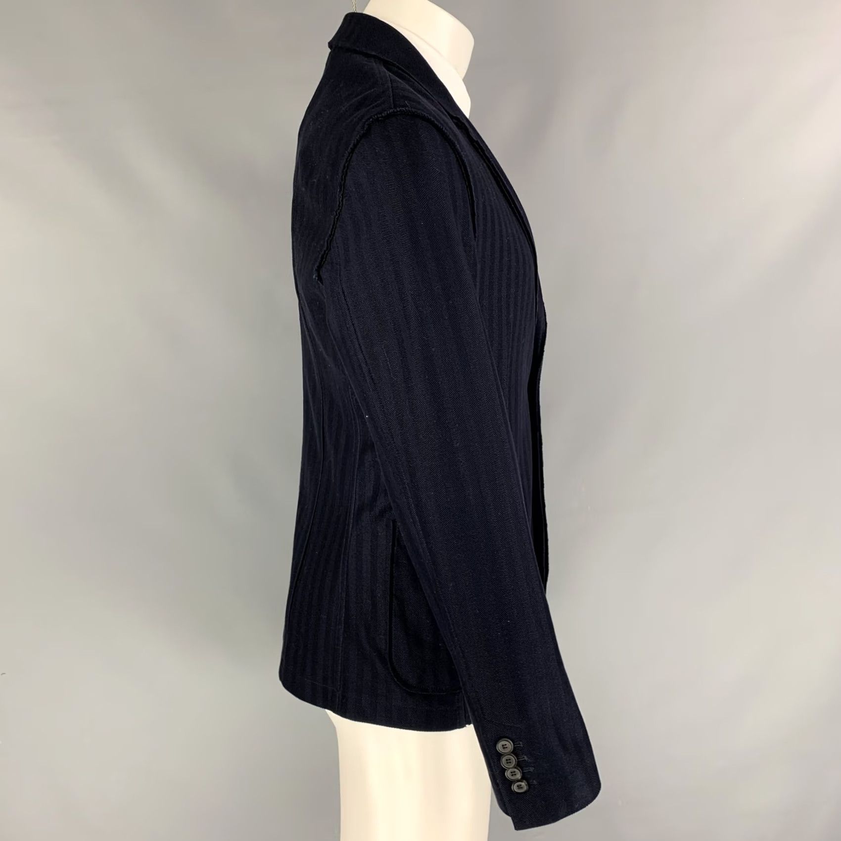 Lanvin LANVIN Sport Coat Navy Herringbone Cotton Notch Lapel Size 42 Mens Regular Jacket Size US XS / EU 42 / 0 - 2 Thumbnail