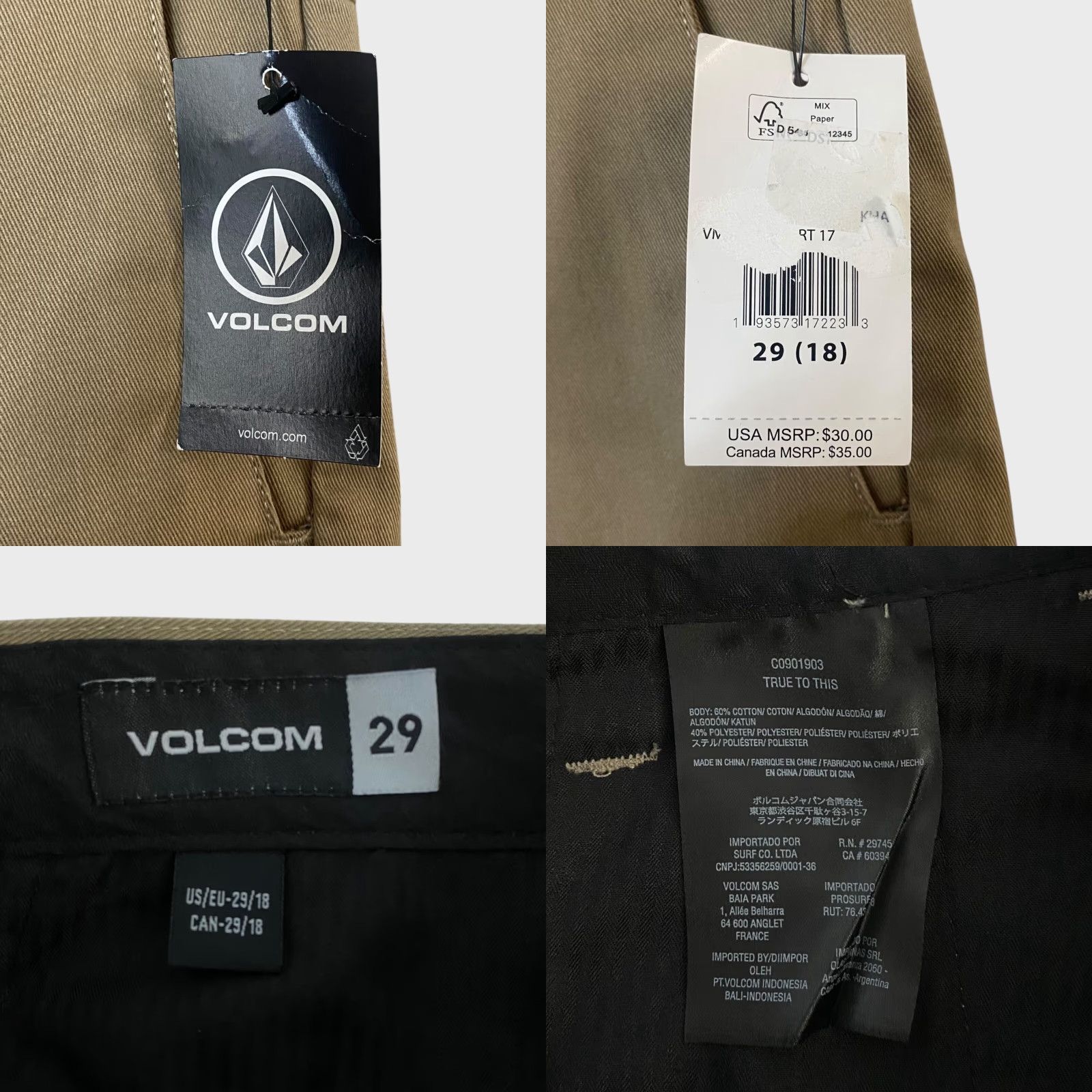 Volcom VINTAGE Volcom Vmonty Twill Chino Short Tan Men's 29 Casual Skateboarding New Size US 29 - 8 Thumbnail