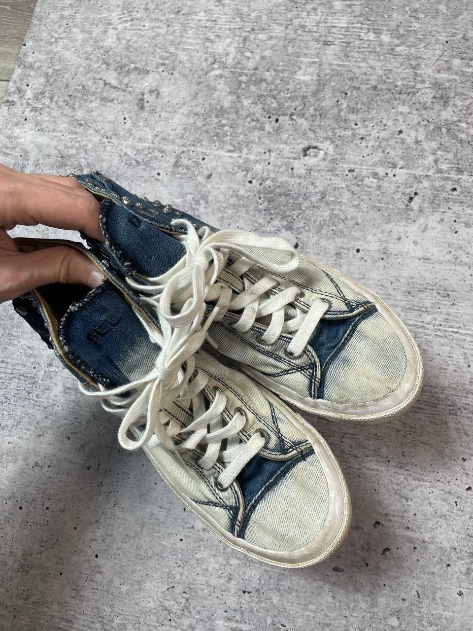 Diesel Vintage 00s Diesel Studded Denim Lace Up Shoes Y2K Size US 7 / EU 40 - 2 Thumbnail